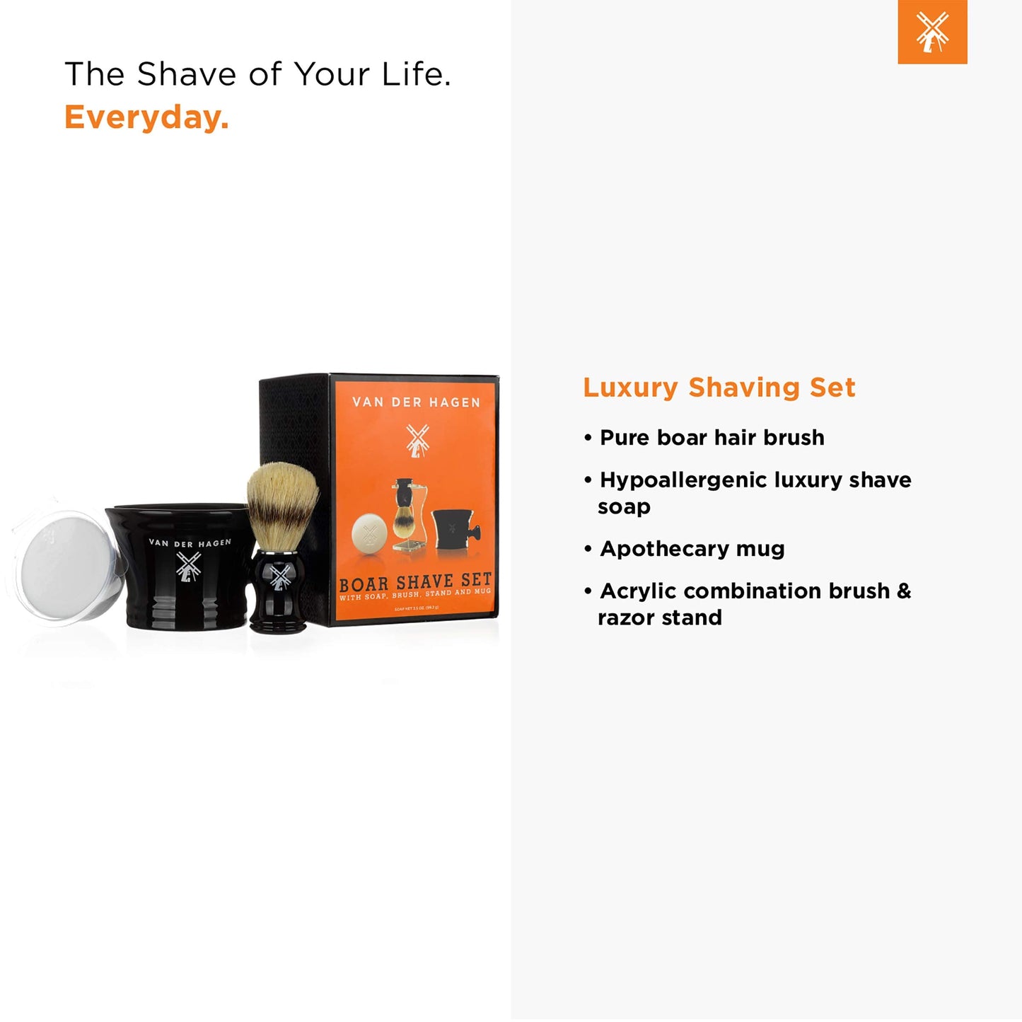 Van Der Hagen® Luxury Shaving Set - Total Men's Wet Shaving Kit w/Boar Bristle Brush, Scented Luxury Soap, Stand and Apothecary Mug Beauty and Personal Care Van Der Hagen