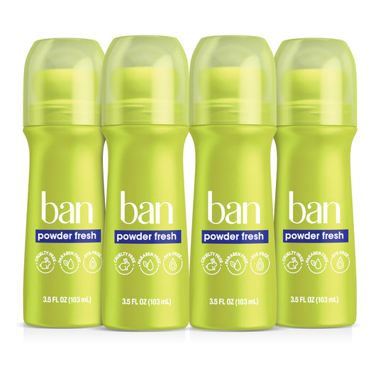 Ban Invisible Roll-on Antiperspirant Deodorant for Women and Men, 24-hour Underarm Odor & Sweat Protection, Powder Fresh, 3.5 Oz, Pack of 4 Beauty & Personal Care Ban