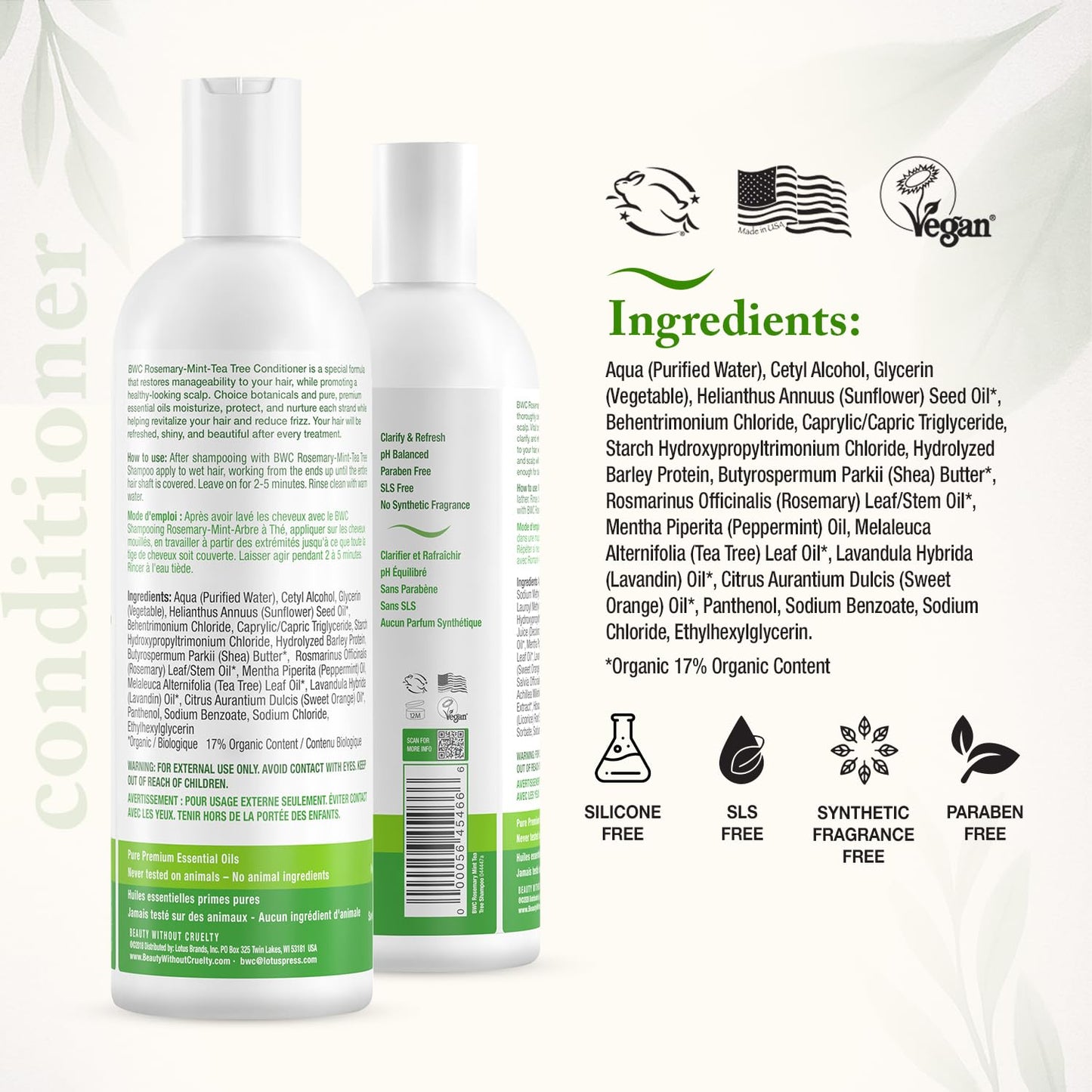 Beauty Without Cruelty Shampoo and Conditioner Set, Clarifying Rosemary Mint Tea Tree - Aromatherapy Hair & Scalp Treatment, SLS-Free, Vegan-Friendly Beauty & Personal Care Beauty Without Cruelty