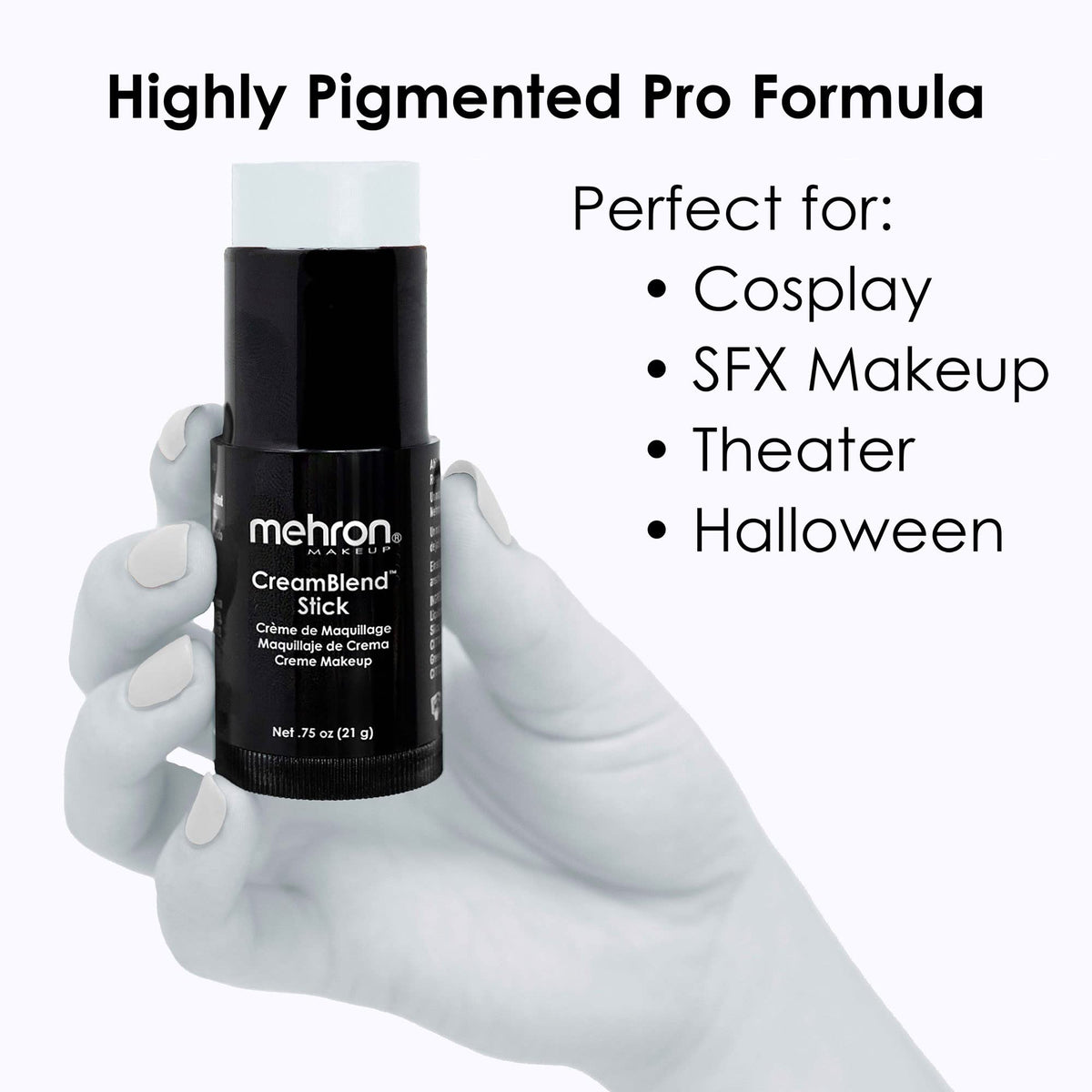 Mehron Makeup CreamBlend Stick - Cream Face & Body Paint (Moonlight White, 1 Count (Pack of 1))