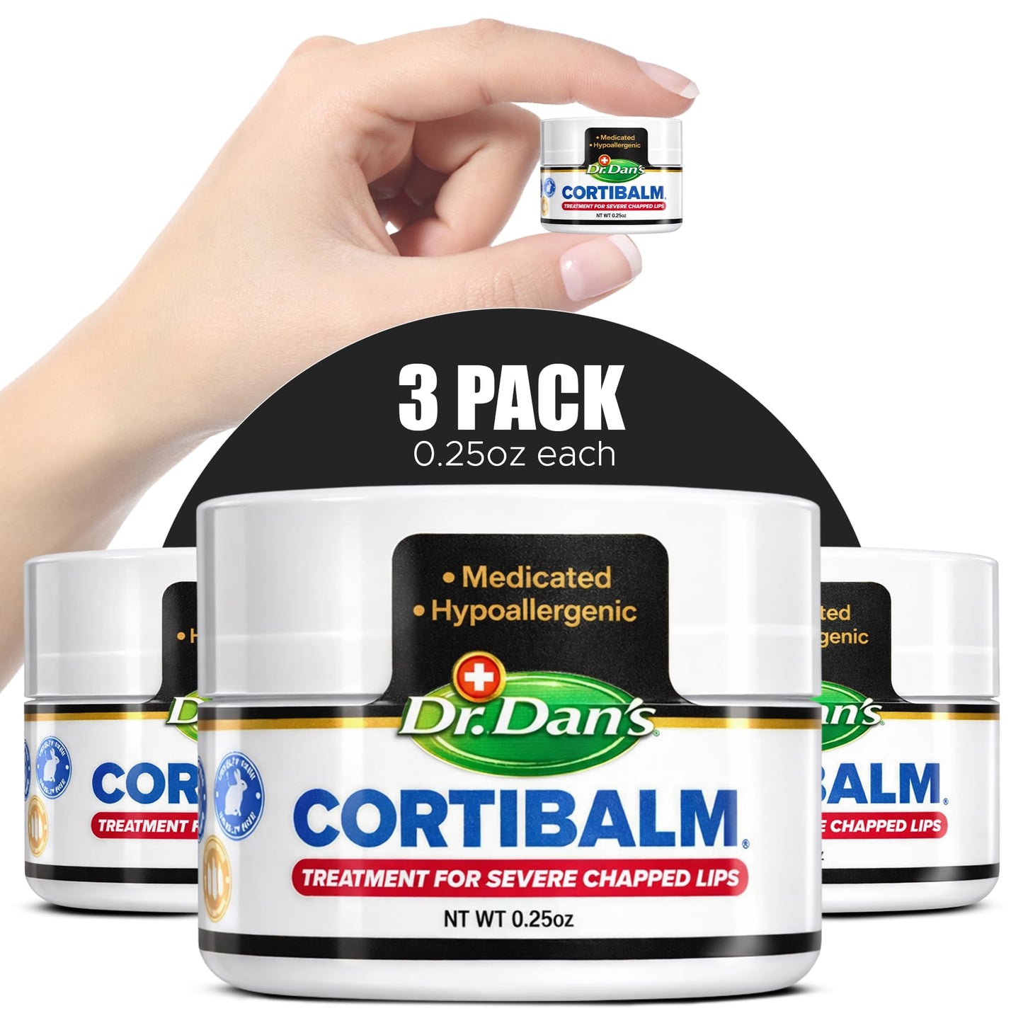 Dr. Dan's Cortibalm Jars-3 Pack- for Dry Cracked Lips - Healing Lip Balm Jar for Severely Chapped Lips - Designed for Men, Women and Children - Beauty and Personal Care Dr. Dan's
