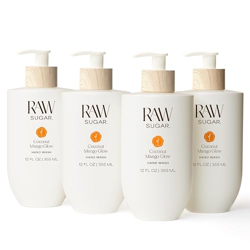 RAW SUGAR Coconut Mango Glow Hand Wash, 12 Fl Oz (Pack of 4) Liquid Hand Soap for Kitchen or Bathroom, Cleanses & Refreshes Hands, Formulated without Beauty & Personal Care RAW SUGAR