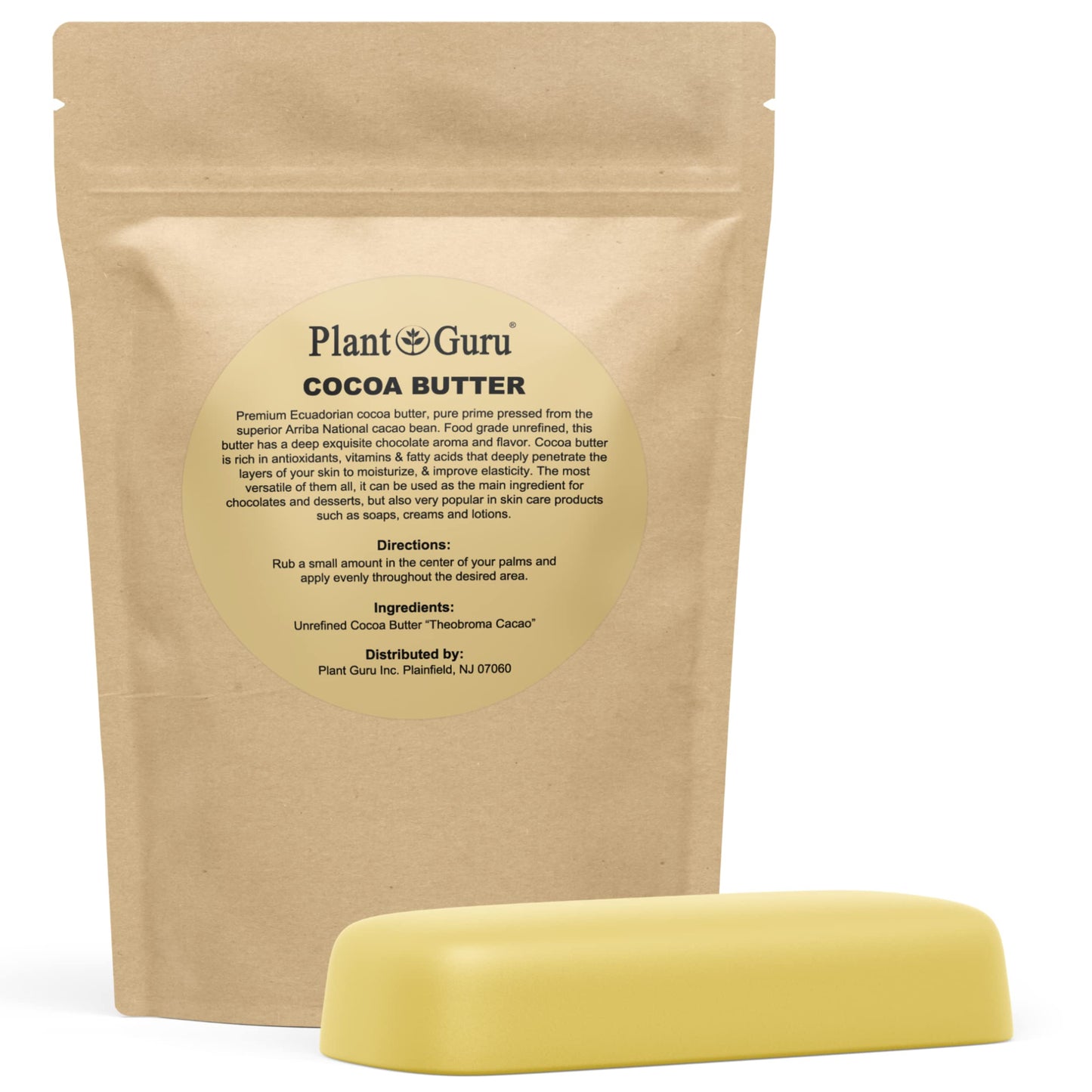 Raw Cocoa Butter 8 oz. Bar - 100% Pure Natural Unrefined FOOD GRADE Arriba Nacional Cacao Bean, Bulk Rich Chocolate Aroma For Lip Balms, Stretch Beauty & Personal Care Plant Guru