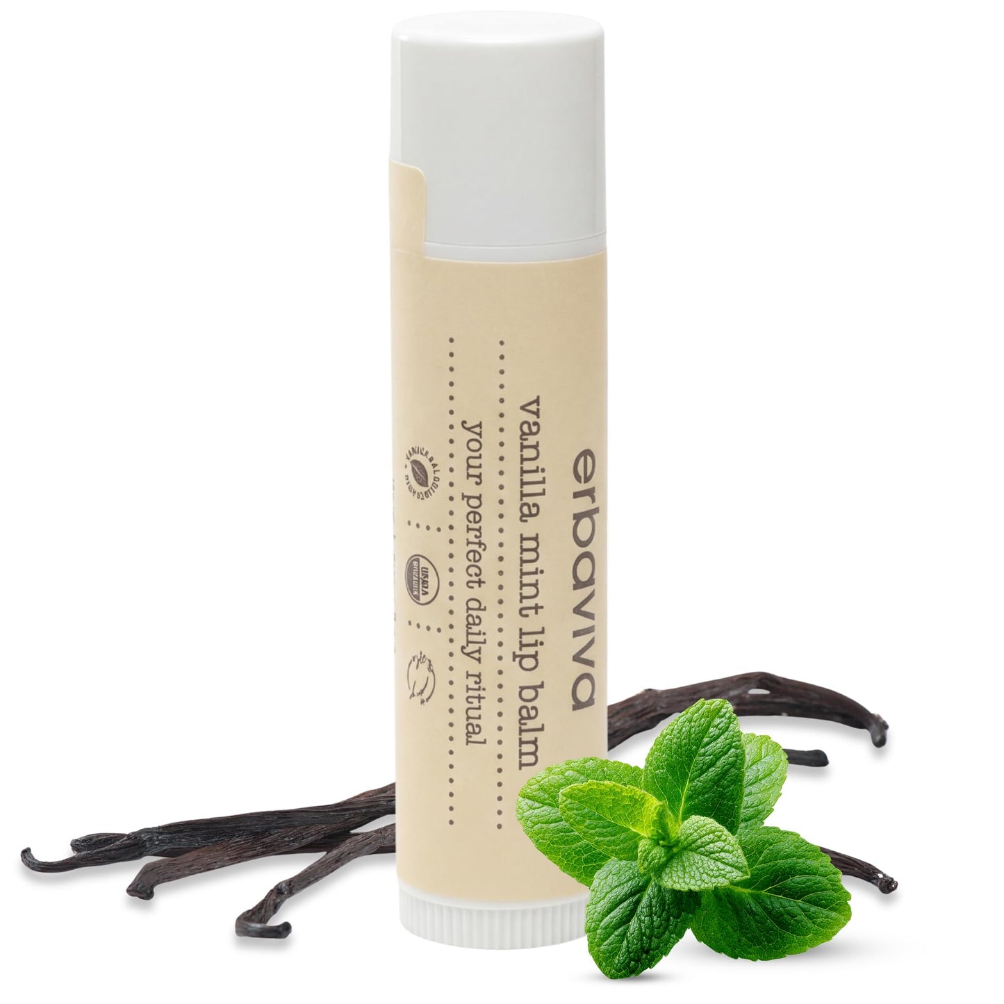 Erbaviva Vanilla Mint Lip Balm 4 Pack - USDA Organic Lip Balm with Elderflower, Calendula & Shea Butter - Long-Lasting Moisturizing Lip Care Beauty and Personal Care erbaviva