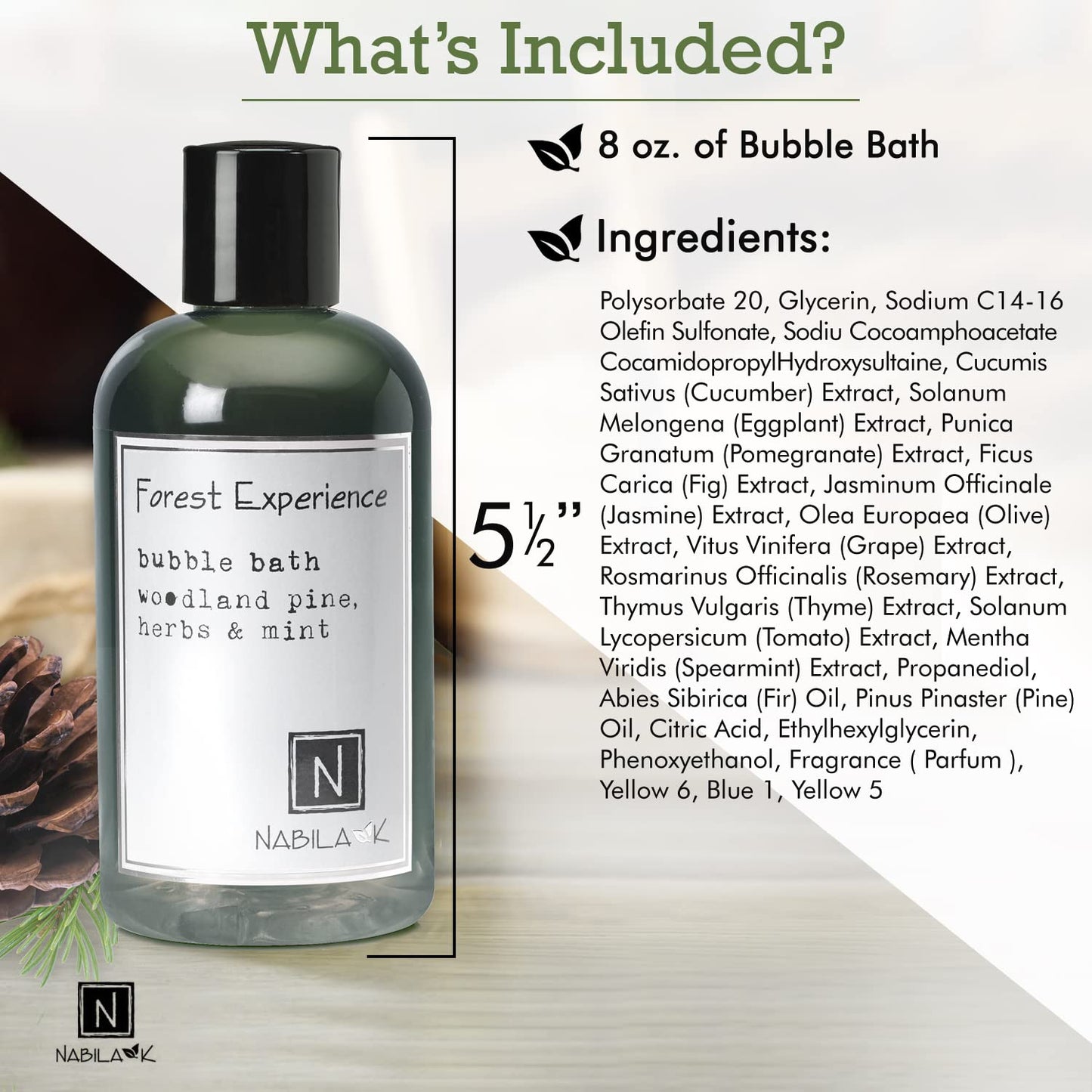 Nabila K Forest Experience Bubble Bath with Pine, Herbs & Mint - Natural & Organic, Sulfate-Free, Tear-Free - Luxury Aromatherapy Bath Soak Beauty and Personal Care Nabila K