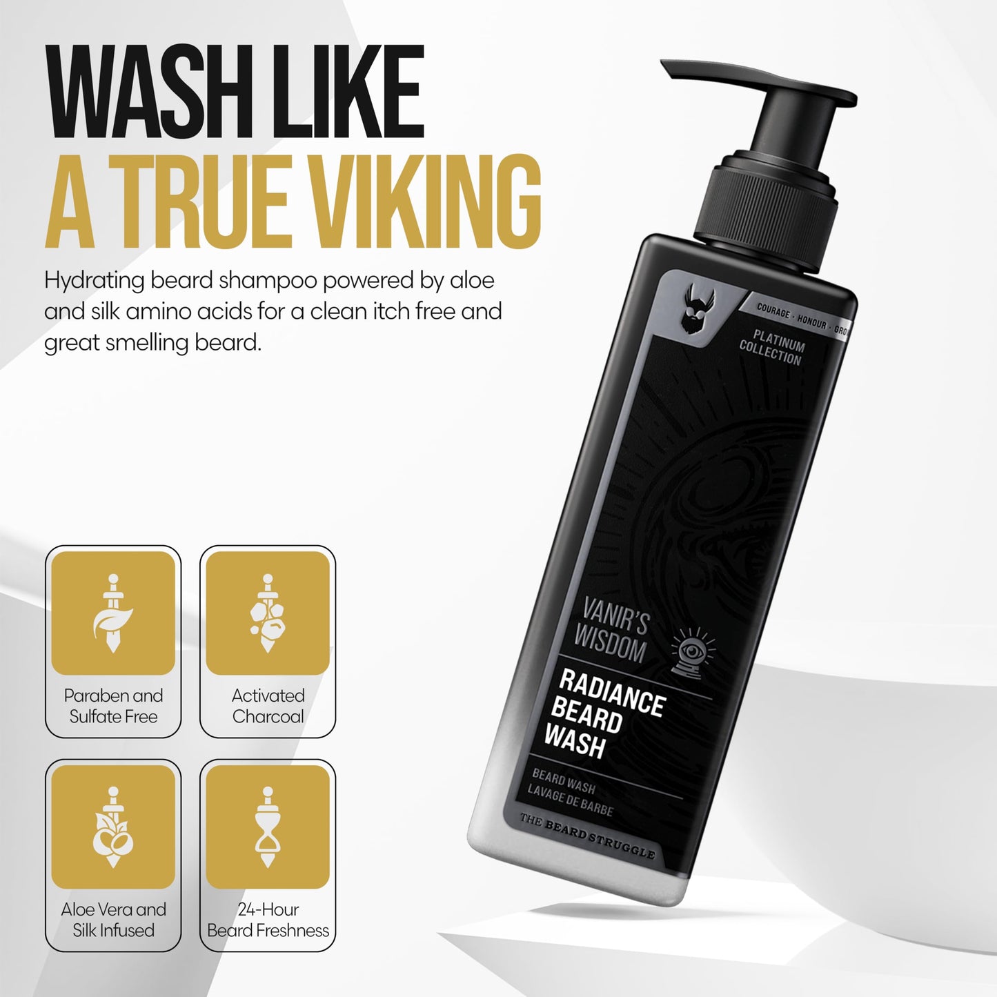 The Beard Struggle Radiance Beard Wash - Platinum Collection, Vanir’s Wisdom - Cleanse, Nourish & Soften - Beard Cleanser for Men (8 fl oz) Beauty and Personal Care The Beard Struggle