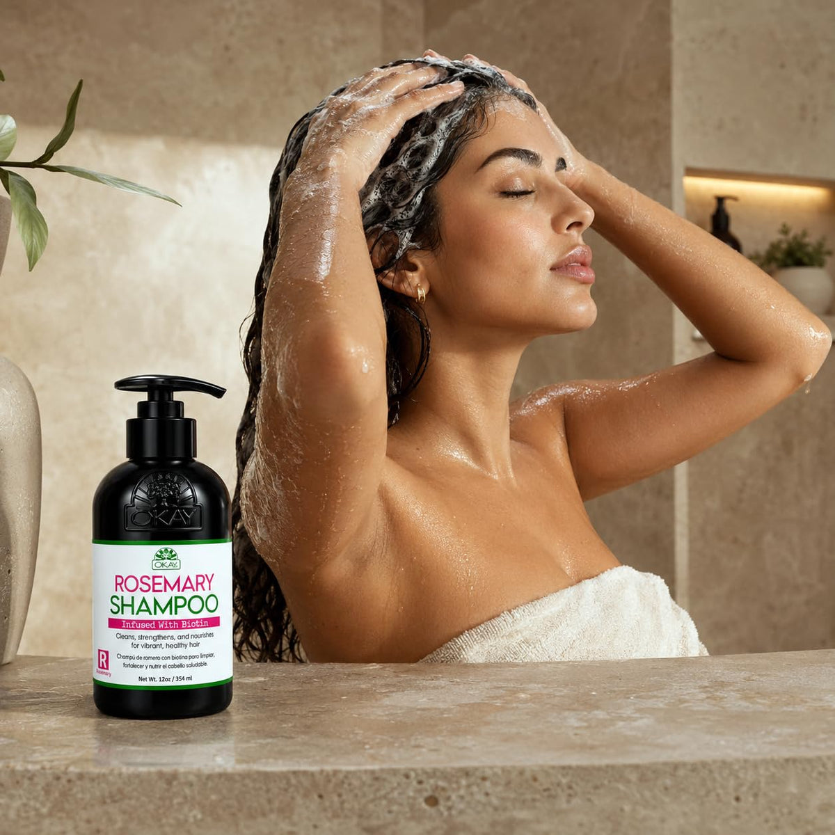 OKAY Rosemary Shampoo with Biotin 12oz - Hair Growth & Strengthening Shampoo, Cleanses Scalp, Reduces Breakage, Moisturizes & Adds Shine, Sulfate