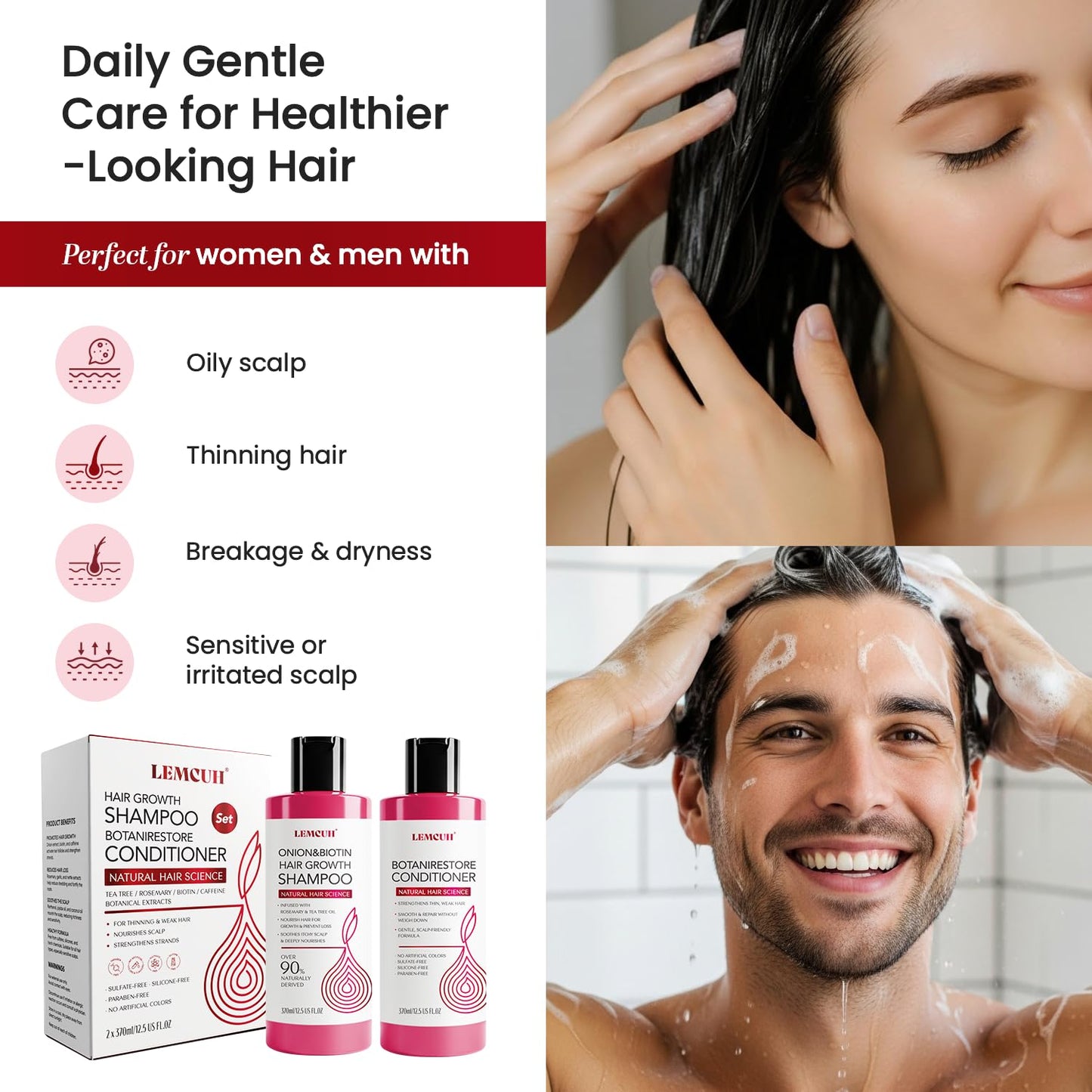 Onion Shampoo and Conditioner For Hair Growth - Onion Hydrosol Shampoo Duo With Biotin, Rosemary For Thinning and Healthier Thicker hair - Paraben Beauty & Personal Care Lemcuh