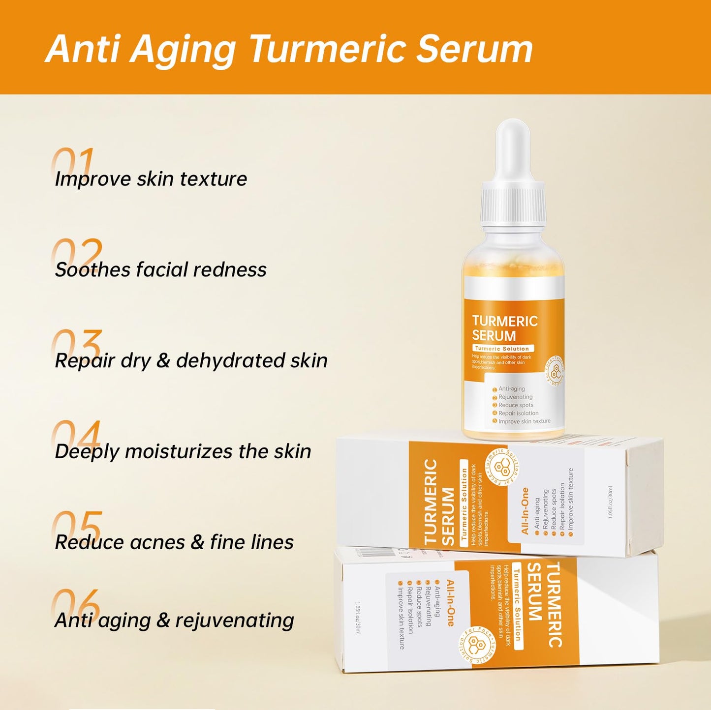 Turmeric Serum for Face, 30 ML/ 1 PCS Anti Aging Turmeric Facial Serum, Turmeric Oil, Moisturizes & Firms Skin, Reduces Wrinkles & Fine Lines, Skin Beauty & Personal Care mopayzer