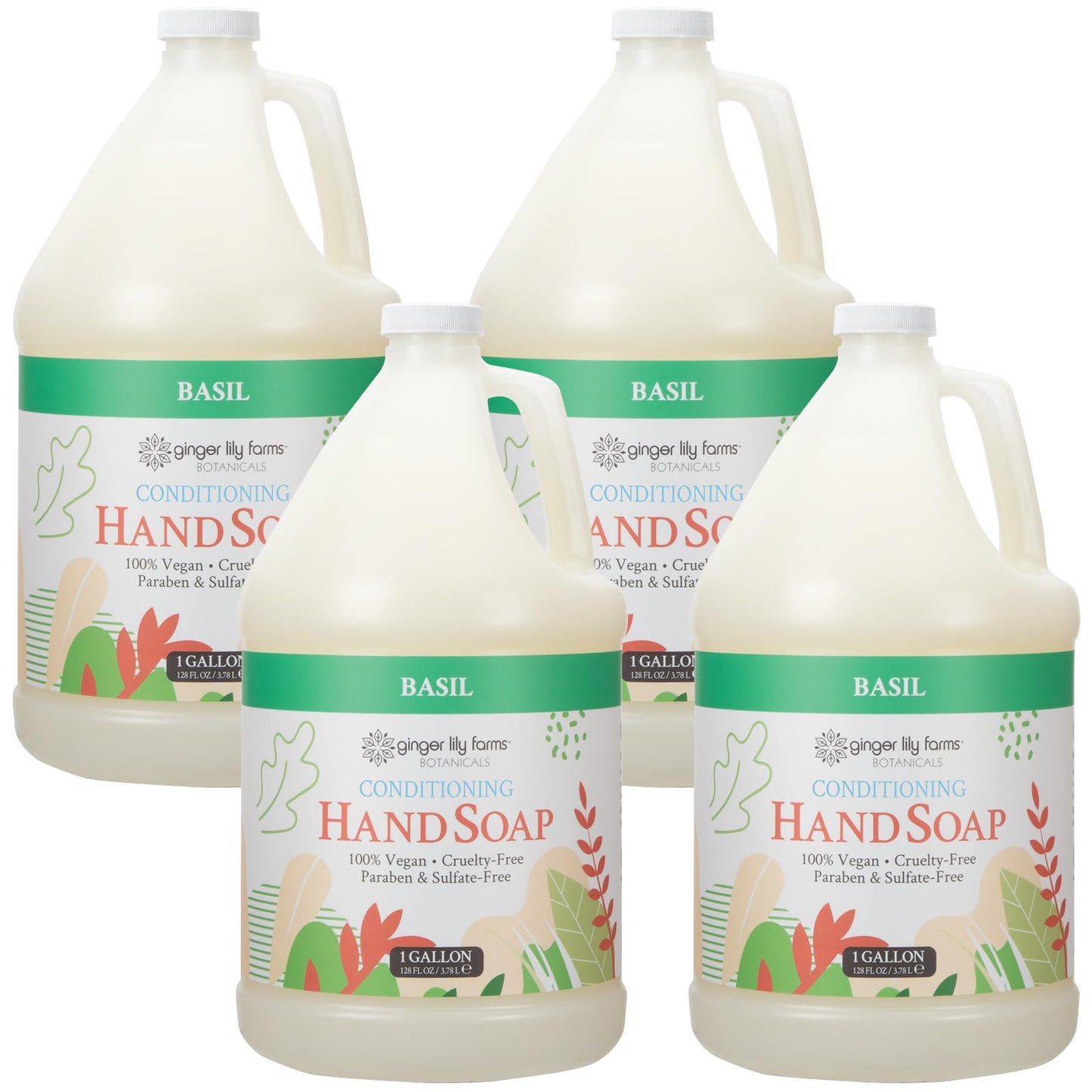 Ginger Lily Farms Botanicals Conditioning Liquid Hand Soap Refill, 100% Vegan & Cruelty-Free, Basil Scent, 1 Gallon (Pack of 4) Beauty & Personal Care Ginger Lily Farms