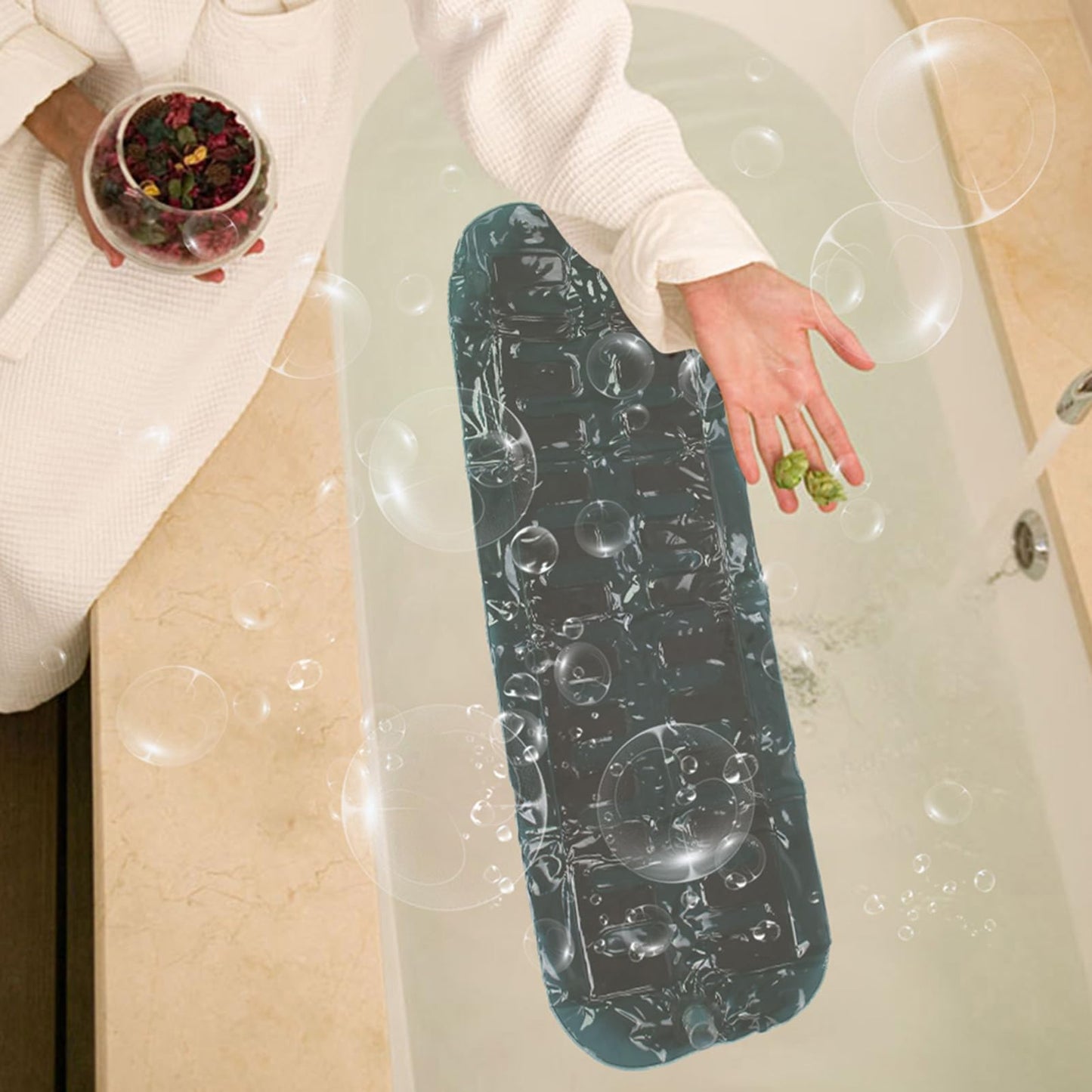 Bubble Bath Mat Tub Spa Massager Adjustable Bubble Settings and Massage Machine with Air Hose Antislip, Non Slip Suction Cups for Home Relaxation Beauty and Personal Care Yosoo