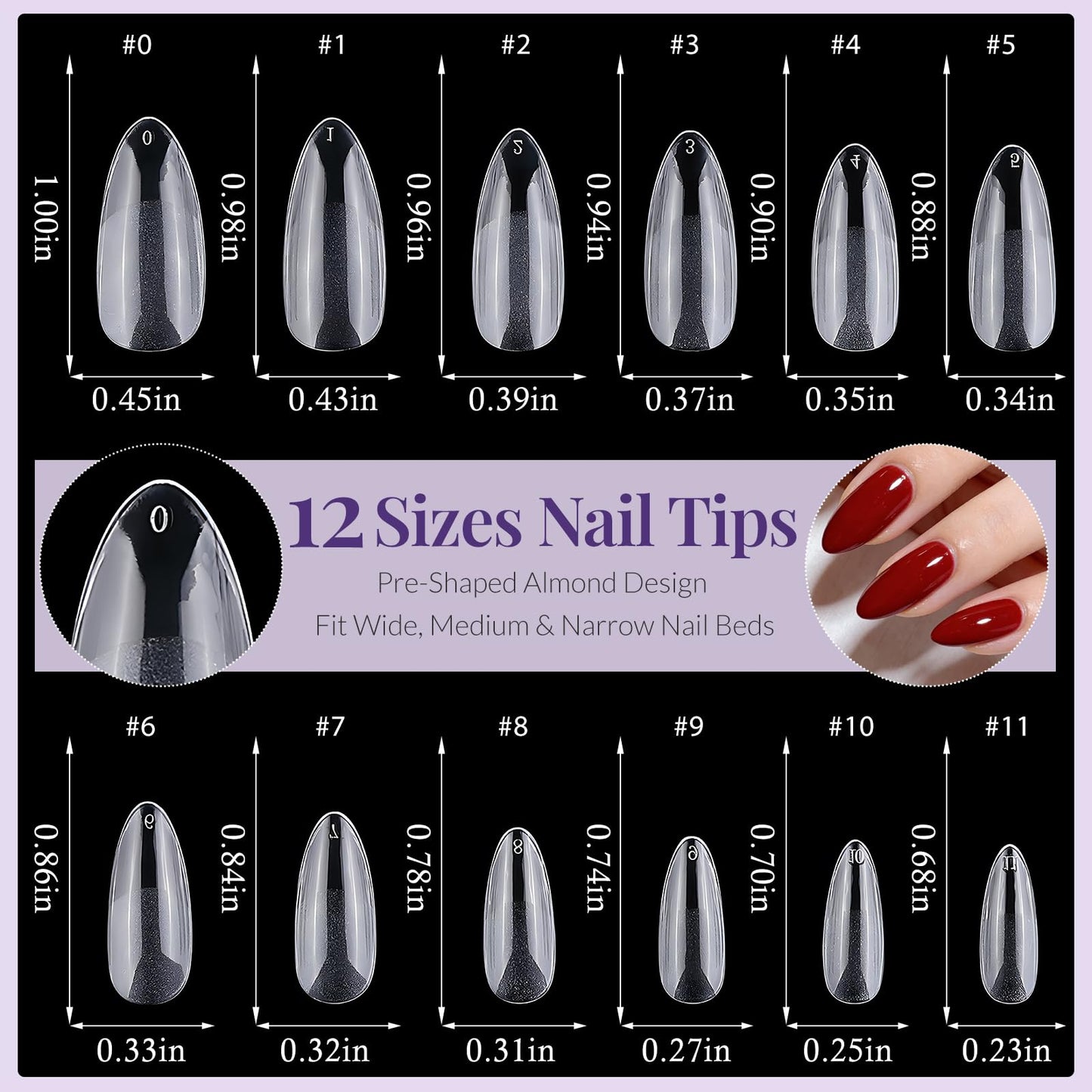 AddFavor 240pcs Almond Nail Tips Clear Full Cover Medium Length Short Almond Fake Nails Acrylic Gel Nail Tips for Salon and Home Nail Art Manicure 12 Beauty & Personal Care AddFavor
