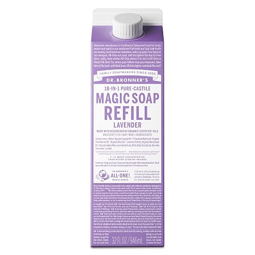 Dr. Bronner's Pure-Castile Liquid Magic Soap Refill - Made with Regenerative Organic Certified Oils, 86% Less Plastic per Quart - 18-in-1 Uses Beauty & Personal Care Dr. Bronner's