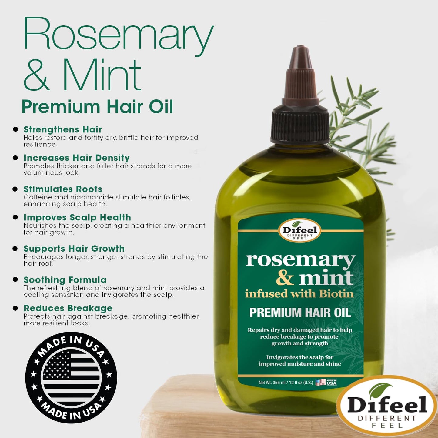 Difeel Rosemary and Mint Elevated Premium Hair Oil - Large 12 oz. Beauty & Personal Care Difeel