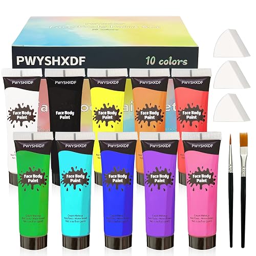 PWYSHXDF 10 Colors Face Body Paint Set, Water Based Body Paint for Adults, Washable Face Paint Kit with Brushes & Sponges, Non-Toxic Face Painting Beauty & Personal Care PWYSHXDF