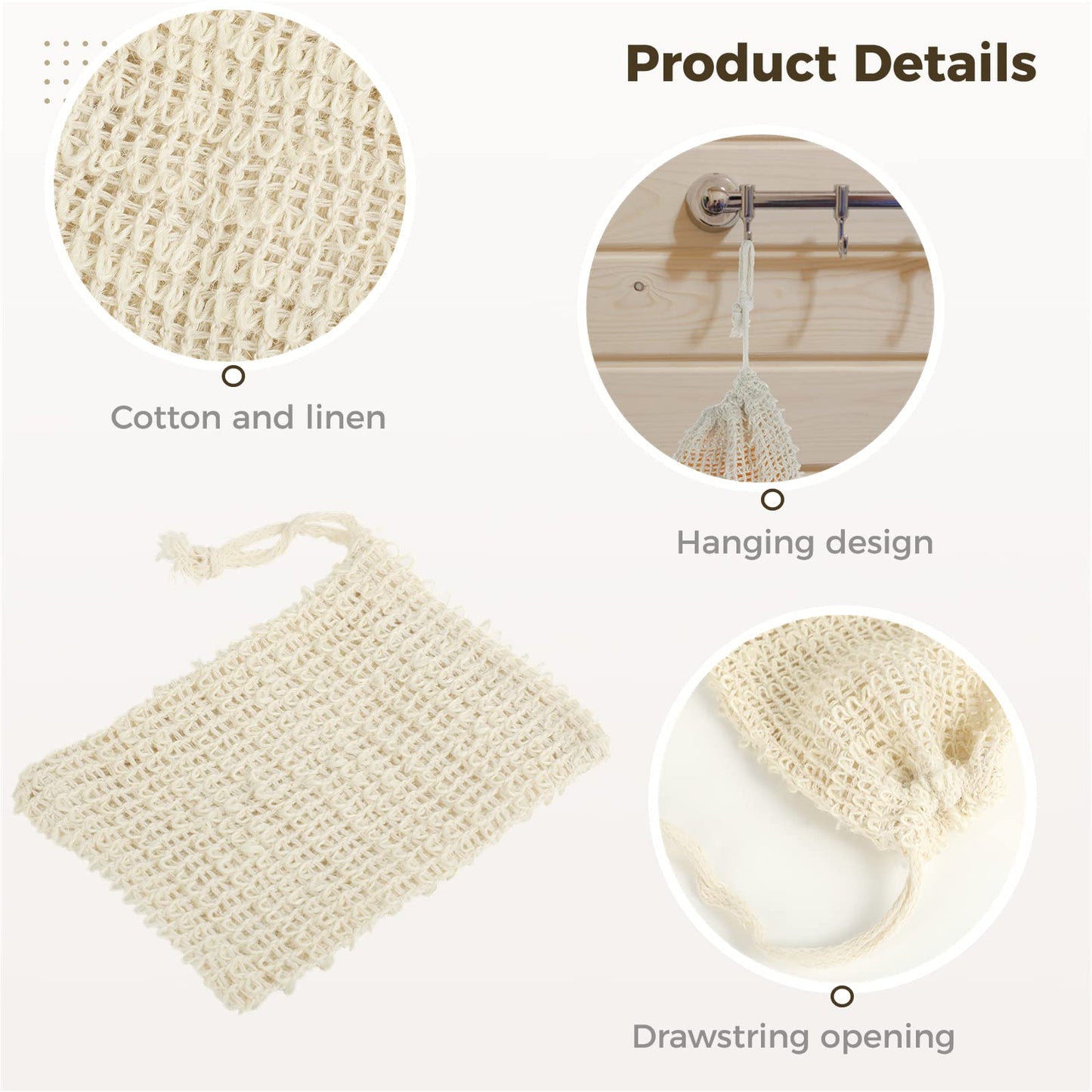 COSYOO 100 Pcs Sisal Soap Saver Bag with Drawstring, Plastic-Free Soap Saver Bags Reusable& Natural Bubble Exfoliating Pouch for Bath & Shower, Zero Beauty & Personal Care COSYOO