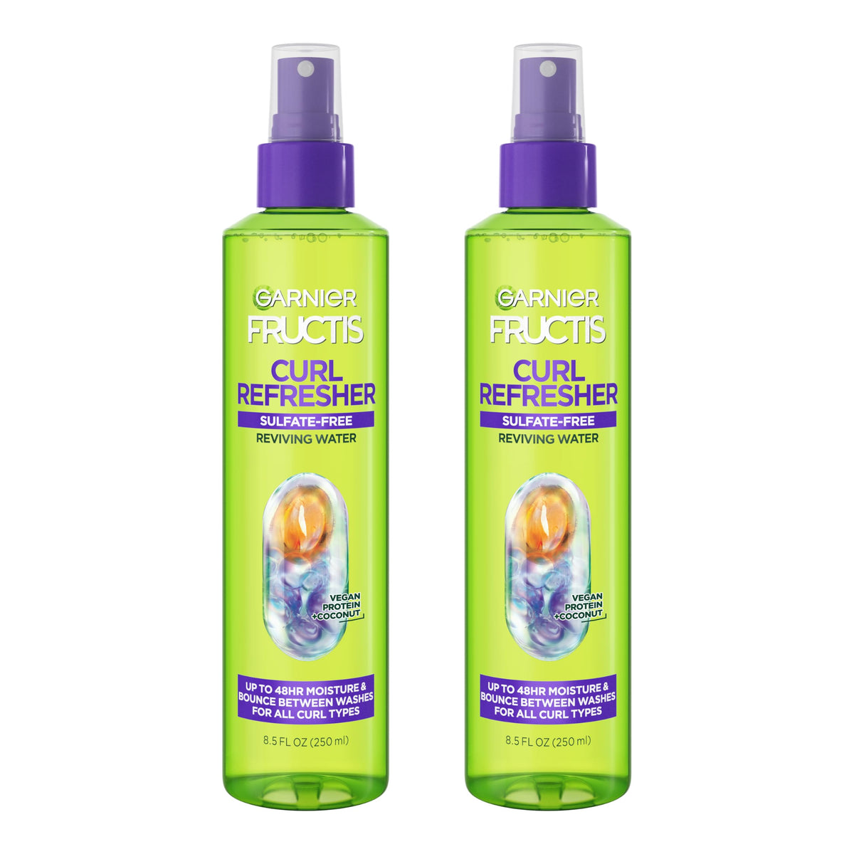 Garnier Fructis Curl Refresher Reviving Water Spray, Sulfate Free, 8.5 Fl Oz, 2 Count (Packaging May Vary)