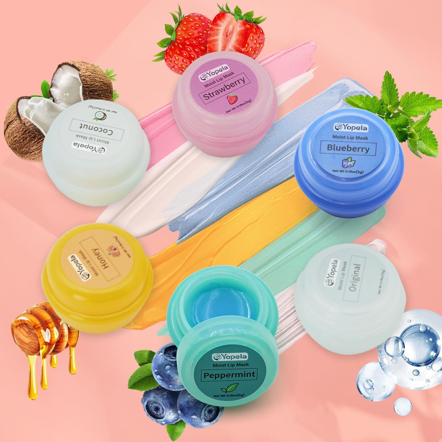 6 Pack Cute Lip Mask Sleeping Overnight for Dry Lips with Coconut Oil and Beeswax -Smoothing Hydrating Softening Plumoing Moisturizing with Small Lip Beauty and Personal Care Yopela
