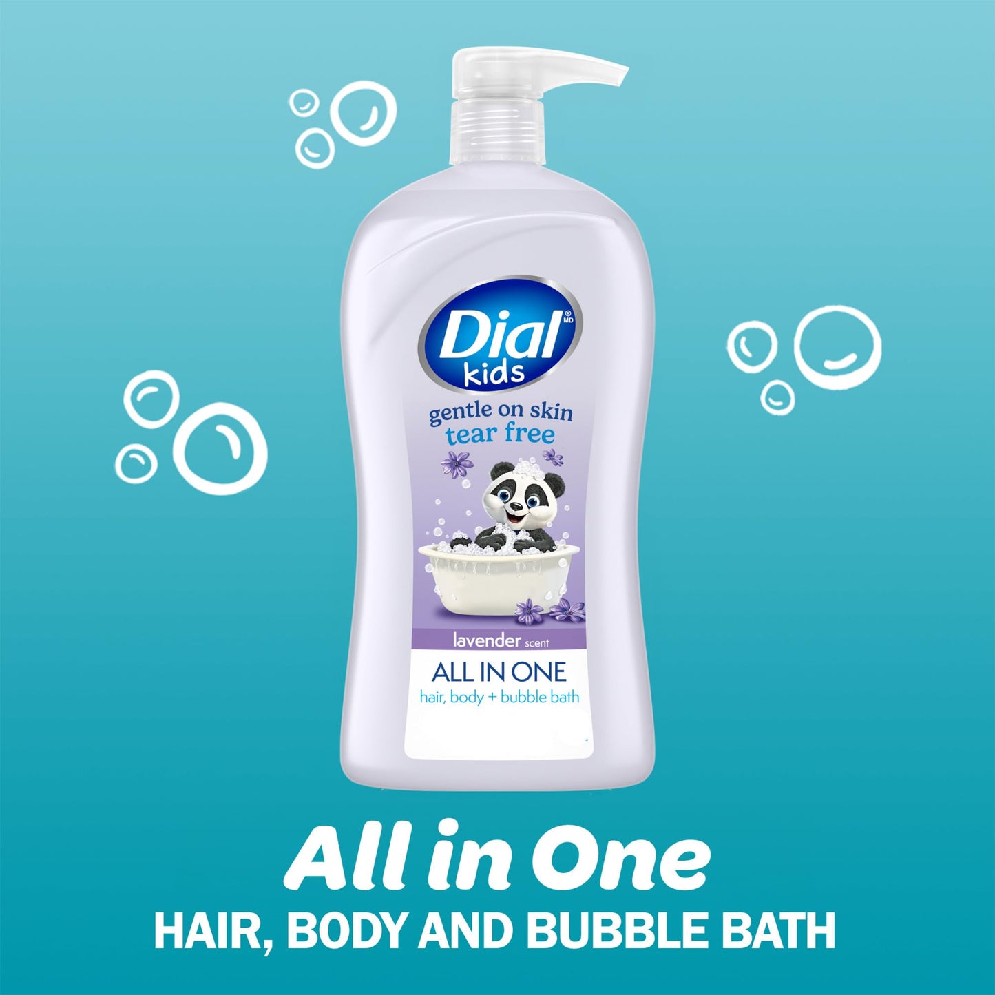 Dial Kids All-in-1 Body + Hair + Bubble Bath, Lavender Scent, 32 Fl Oz, Hypoallergenic Body Wash & Shampoo, No Tears Formula for Kids 2+ Years, No Beauty & Personal Care Dial