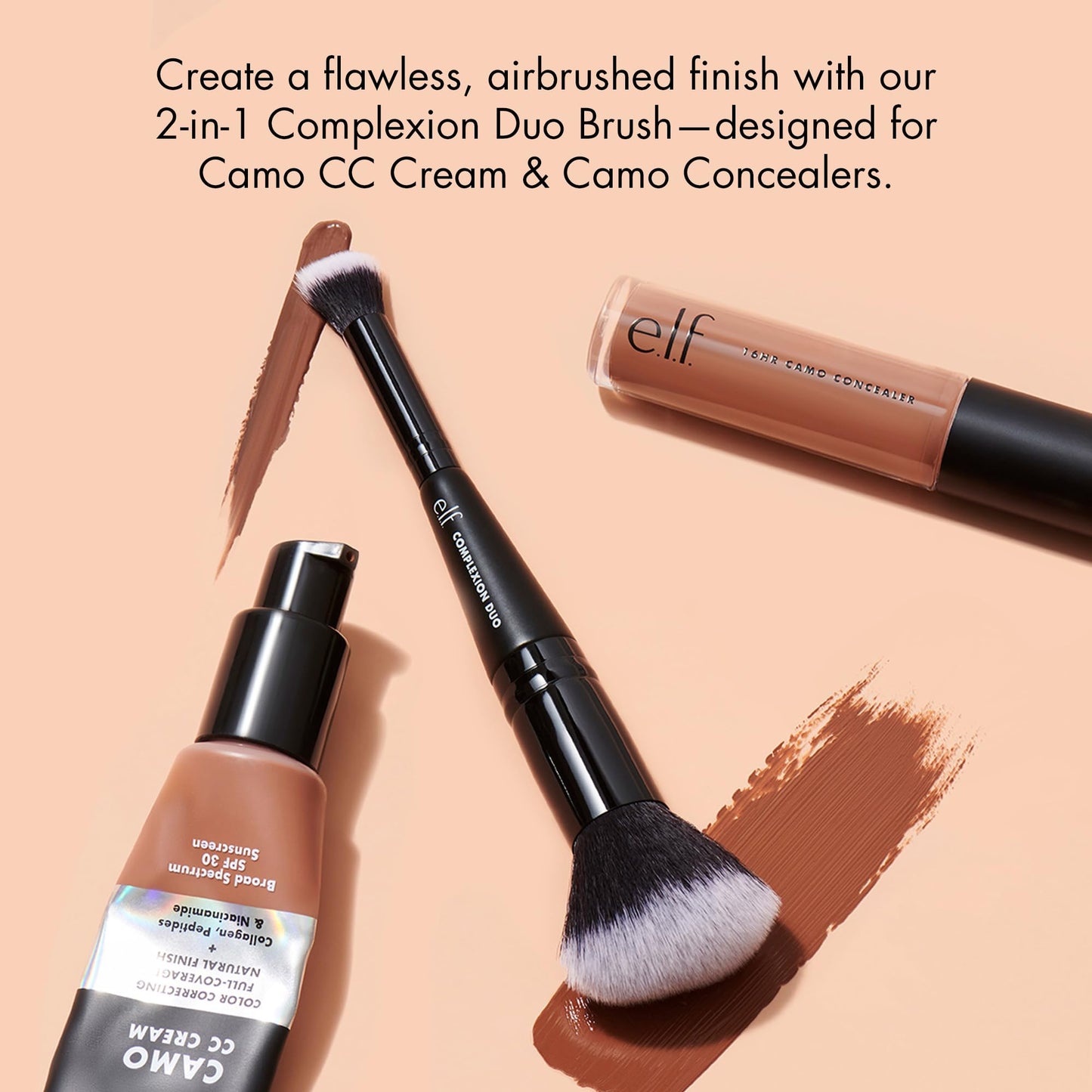 e.l.f. Complexion Duo Brush, Makeup Brush For Applying Foundation & Concealer, Creates An Airbrushed Finish, Made With Vegan, Cruelty-Free Bristles Beauty & Personal Care e.l.f.