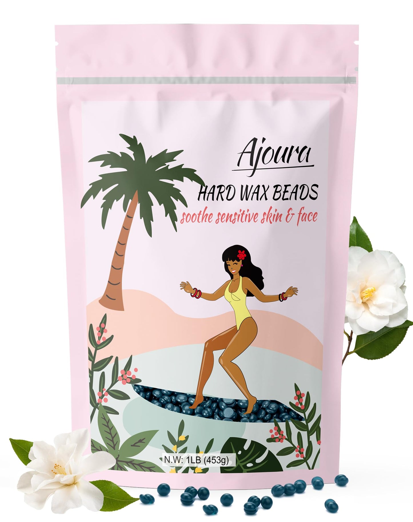 Ajoura Hard Wax Beads, Jasmine Formula for Coarse Hair Removal on Sensitive Skin, Ideal for Face, Brazilian, Bikini, and Underarms, 1lb Refill Beauty and Personal Care Ajoura