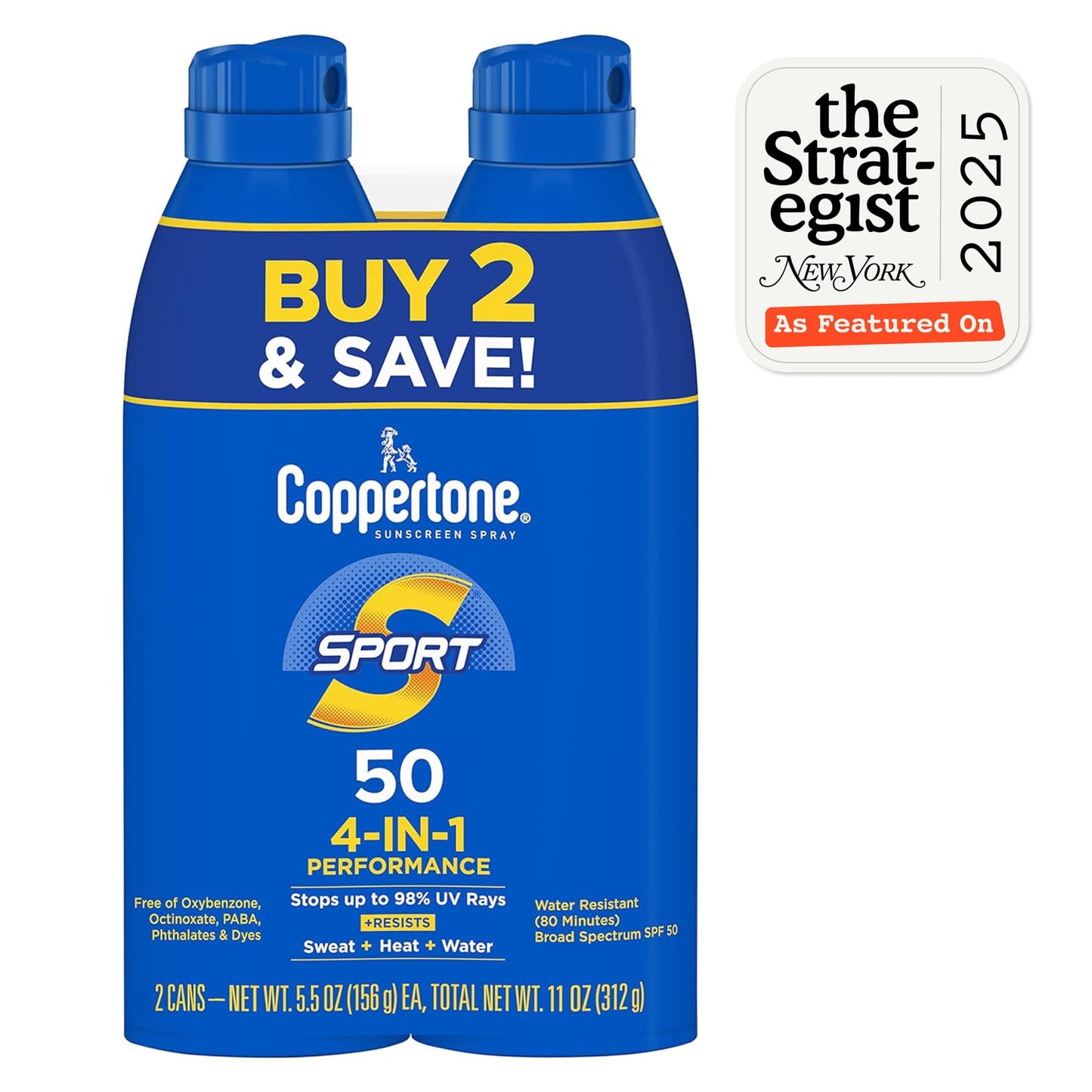 Coppertone Sport SPF 30 Sunscreen Spray, Body Sunscreen, Water Resistant Spray Sunscreen, 5.5 Oz, Pack of 2 (Packaging May Vary) Beauty & Personal Care Coppertone