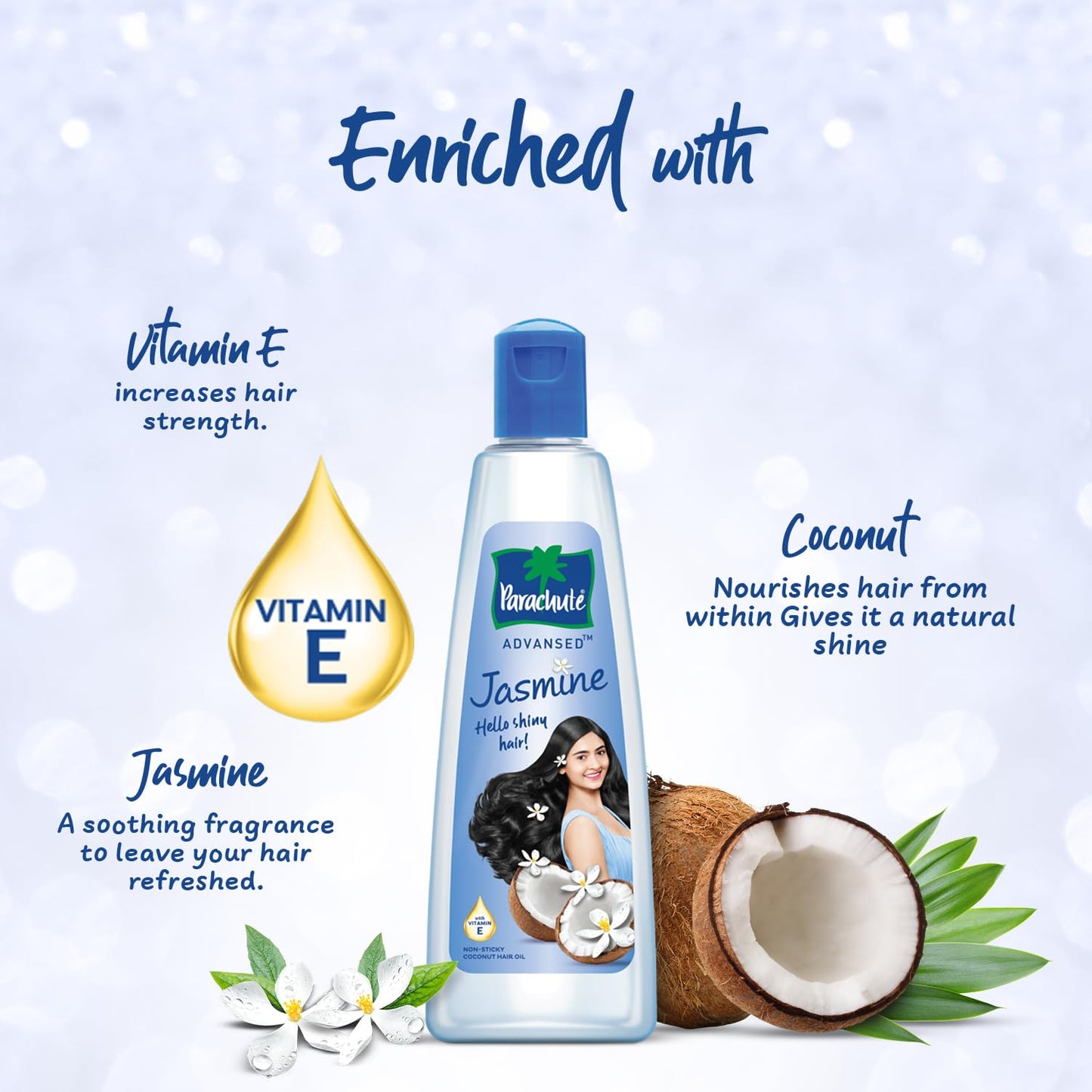 Parachute Advansed Jasmine Enriched Coconut Hair Oil with Vitamin-E | For Scalp Nourishment| Stronger, Softer, Silkier Hair | Indian Hair Oil | All Beauty & Personal Care Parachute Advansed