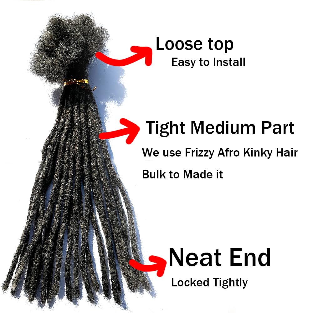 Human Hair Loc Extensions for Man/Women,Permanent Dreadlock Extensions Salt and Pepper #39 (10 Dreads/Bundle) 8inch 0.4 Small Size