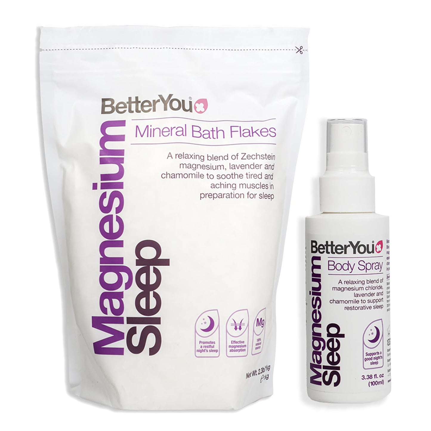 BetterYou The Wellness Collection - Magnesium Sleep for Unisex - 2 Pc 3.38oz Body Spray, 35.2oz Bath Salt Beauty and Personal Care BetterYou