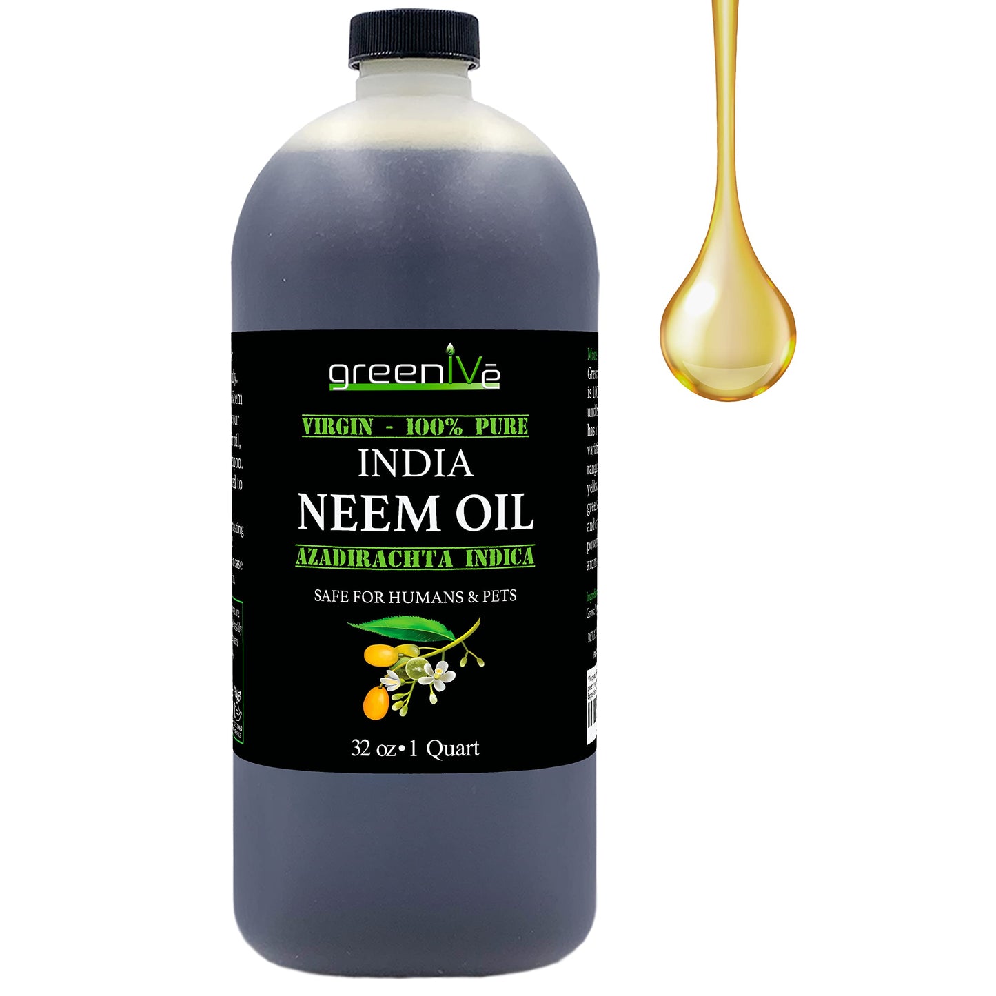GreenIVe 100% Organically Grown Neem Oil, Cold-Pressed Virgin, Pure & Natural, 32 oz - Ideal for Gardening, Skin Care, Hair Care & Pet Care Beauty & Personal Care GreenIVe