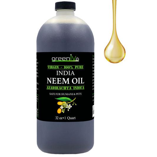 GreenIVe 100% Organically Grown Neem Oil, Cold-Pressed Virgin, Pure & Natural, 32 oz - Ideal for Gardening, Skin Care, Hair Care & Pet Care Beauty & Personal Care GreenIVe