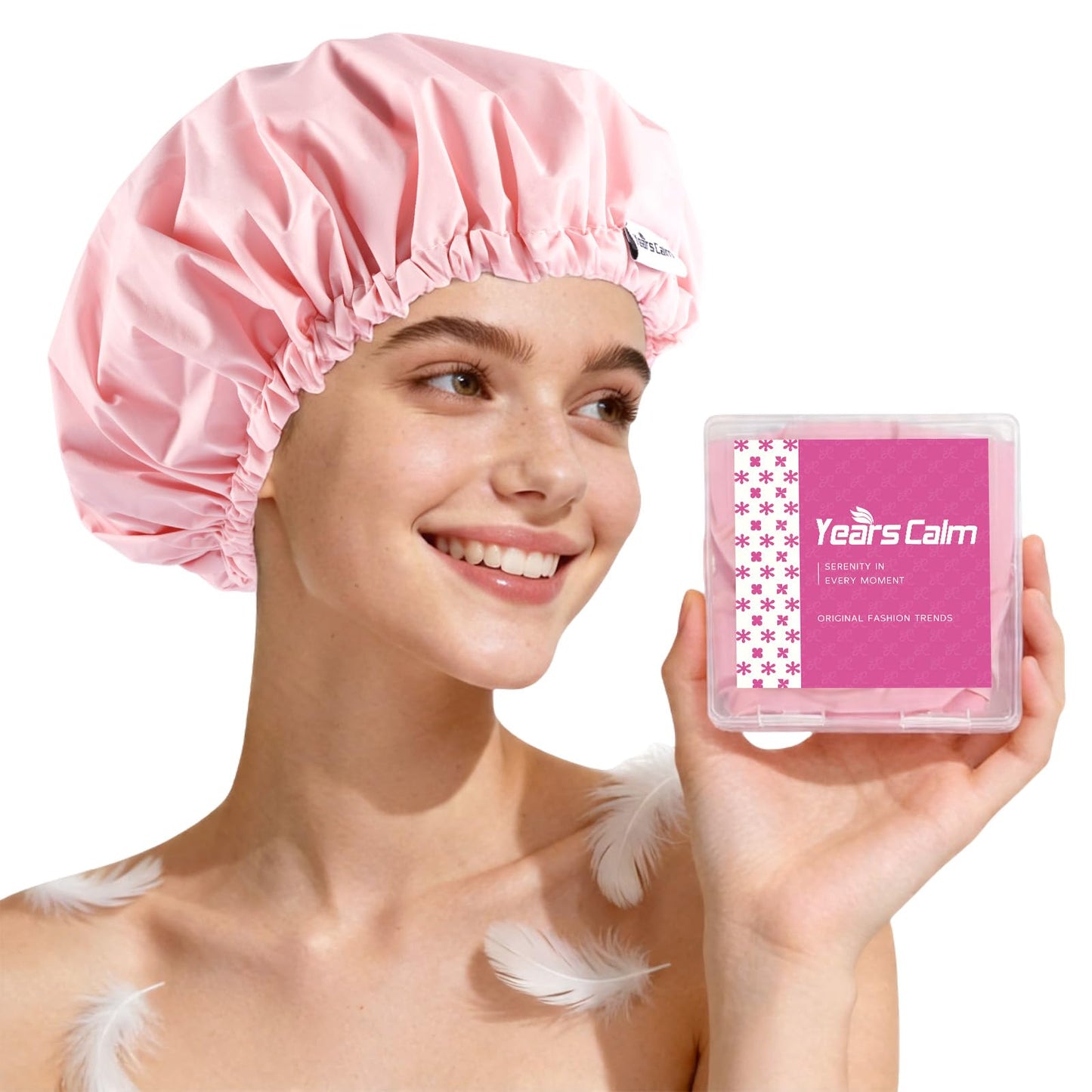 Years Calm Shower Cap for Women Waterproof Reusable - 27g Ultra Lightweight Double-Layer Shower Bonnet, Secure Fit for Long, Curly Hair, Travel & Spa Beauty and Personal Care Years calm