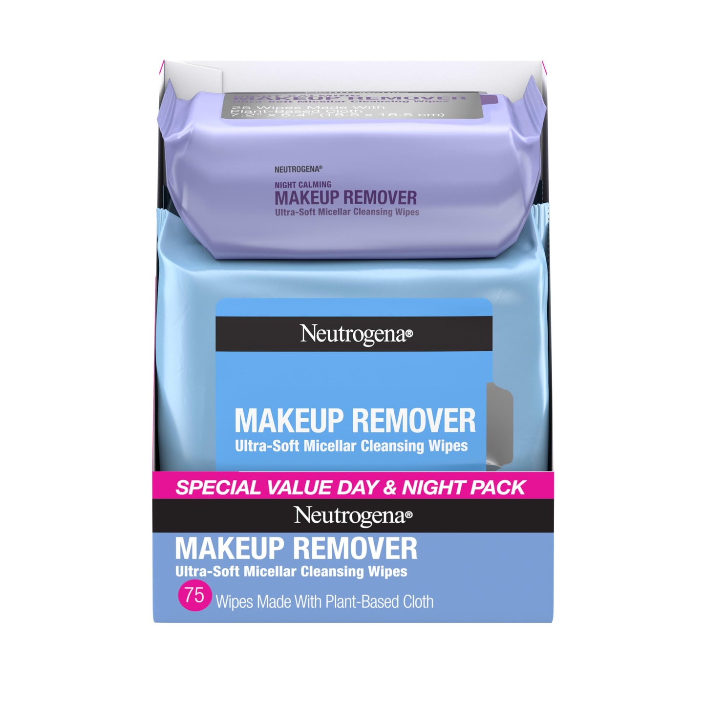 Neutrogena Day & Night Facial Cleansing Wipes, Makeup Remover Face Cleansing Towelettes & Night Calming Facial Cloths, 100% Plant Based Fibers Wipe Beauty & Personal Care Neutrogena