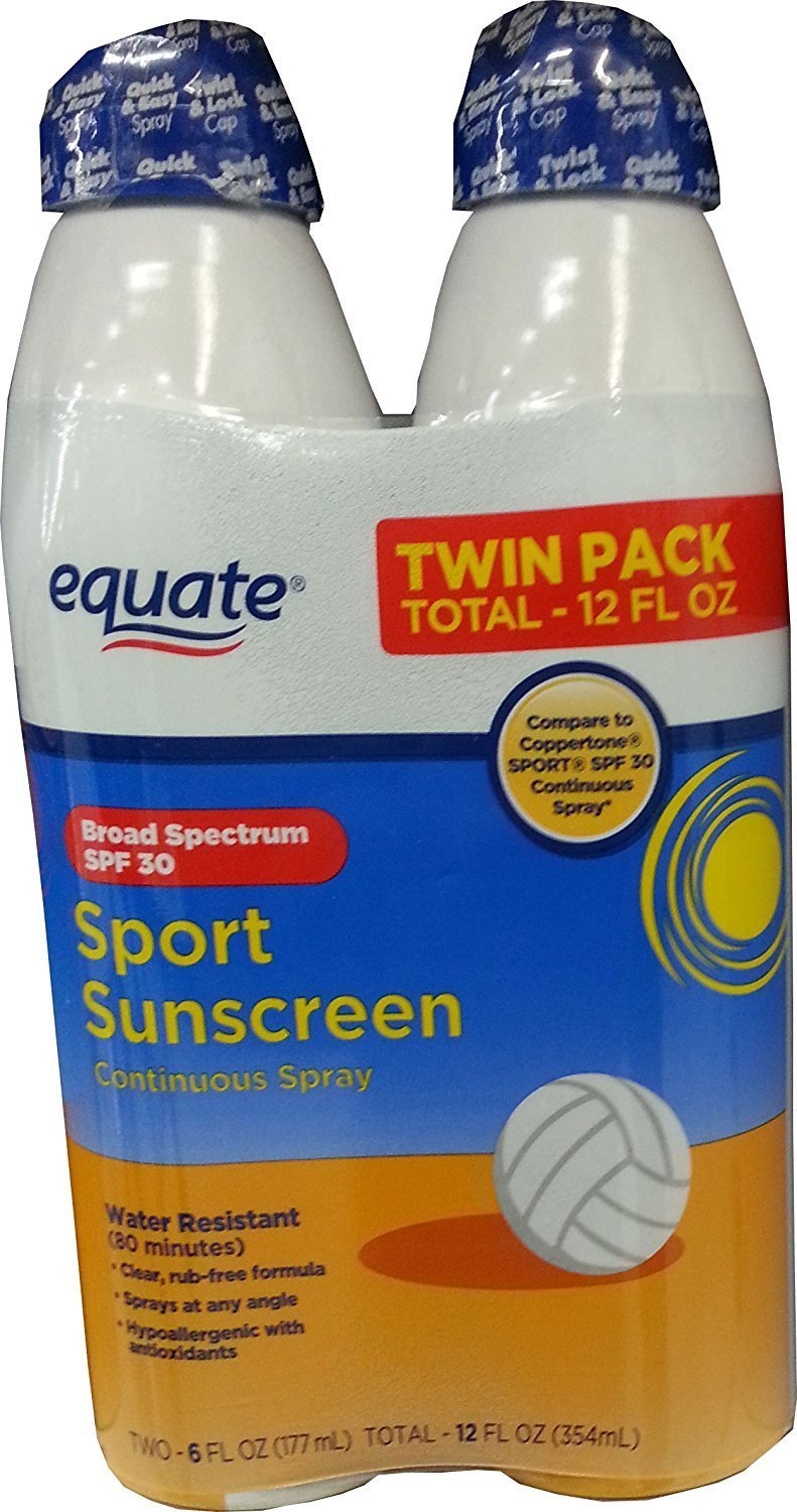 Equate Sport Sunscreen SPF30 Continuous Spray TwinPack (12oz Total) Compare to Coppertone Sport Beauty & Personal Care Equate