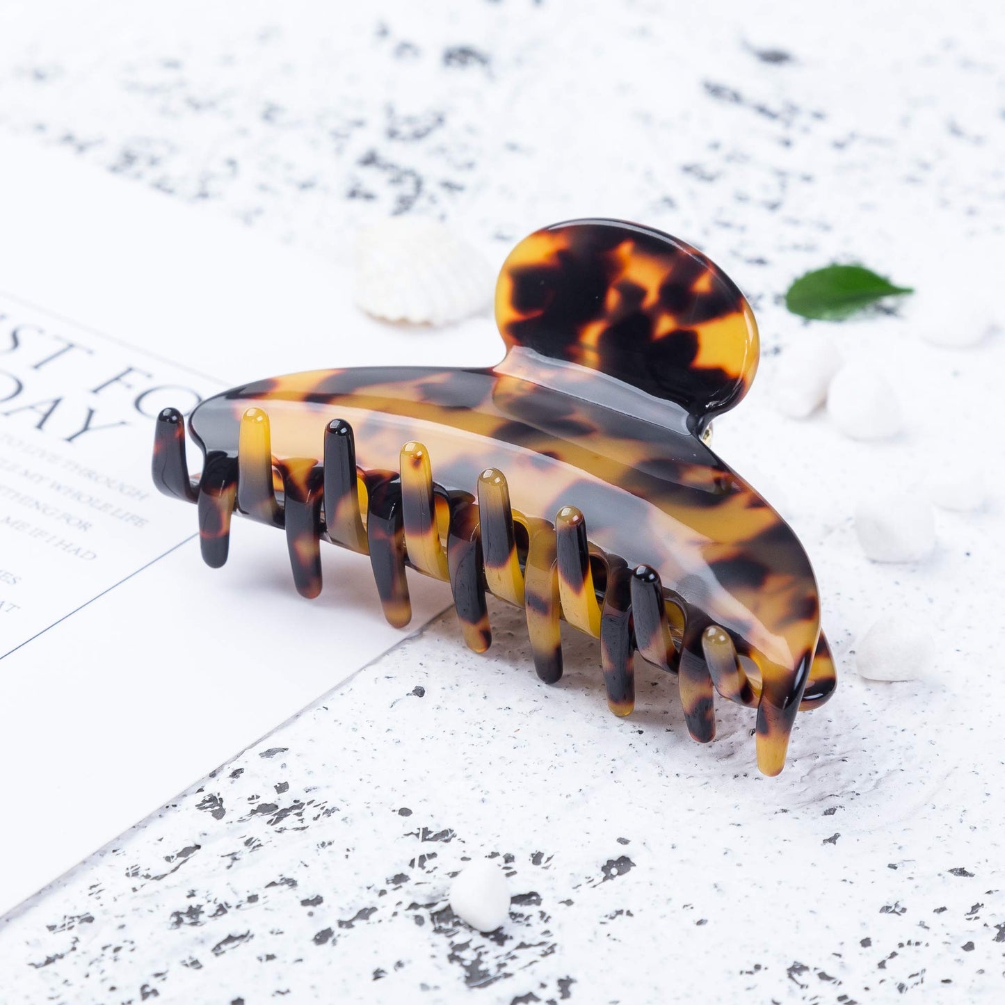 Prettyou Large Size 3.5 Inches Handmade Celluloid French Design Barrettes Tortoise Shell Claw Fashion Accessories Hair Clip for Women (A) Beauty & Personal Care Prettyou