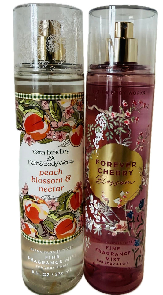 Bath & Body Works Peach Blossom & Nectar + Forever Cherry Blossom Fine Fragrance Mist 2-Pack - Fresh Floral Fruity Beauty & Personal Care Bath & Body Works