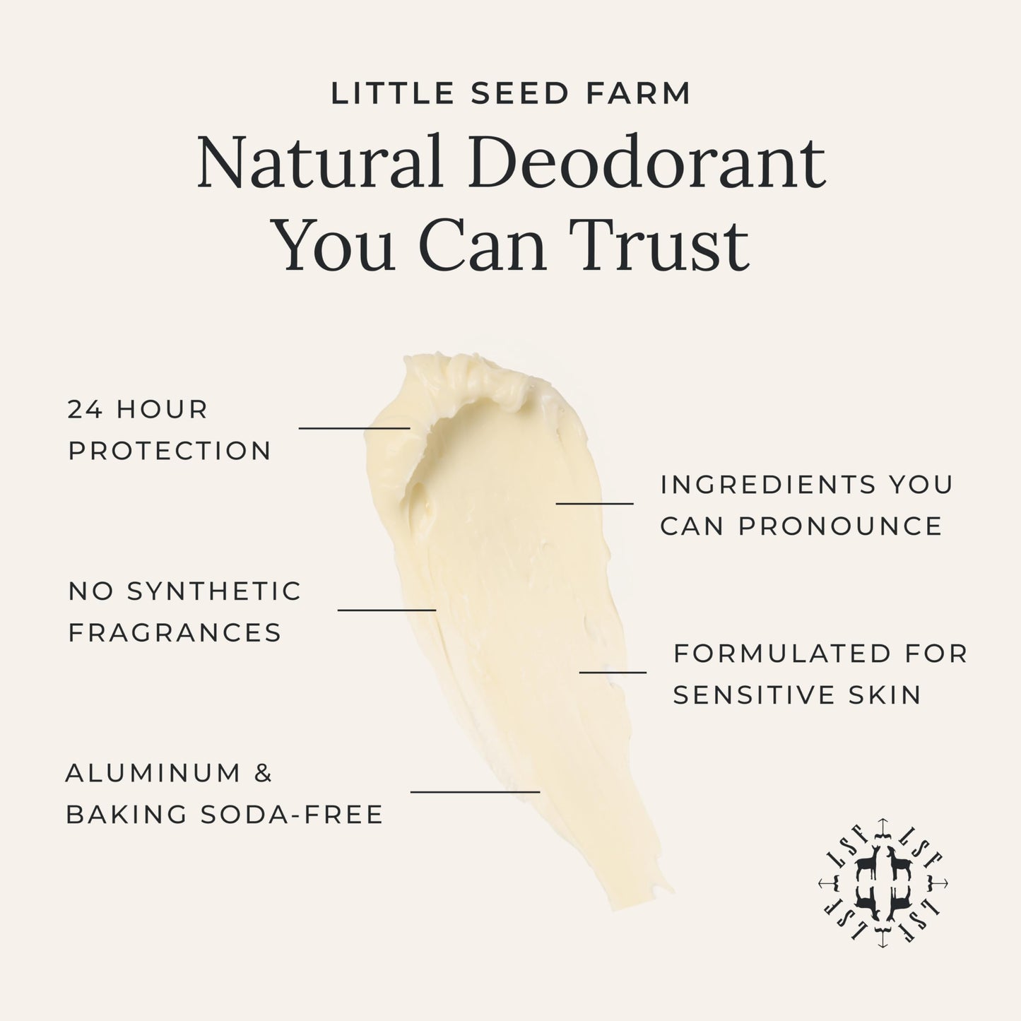 Little Seed Farm All Natural Deodorant Cream - Unscented - Aluminum Free Deodorant for Women or Men, Net Wt. 2.4oz | 68g Beauty & Personal Care Little Seed Farm