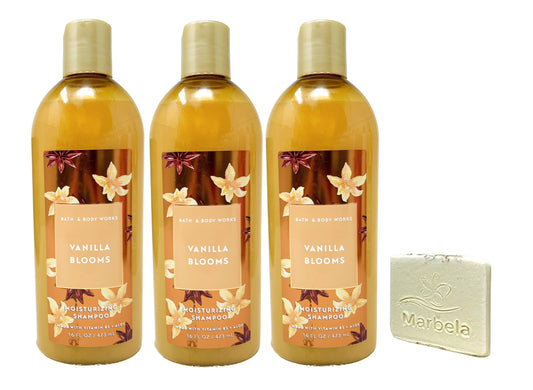 Bath & Body Works Vanilla Blooms - 3 Pack Of Moisturizing Shampoo with a Natural Oats Sample Soap Beauty & Personal Care Bath & Body Works