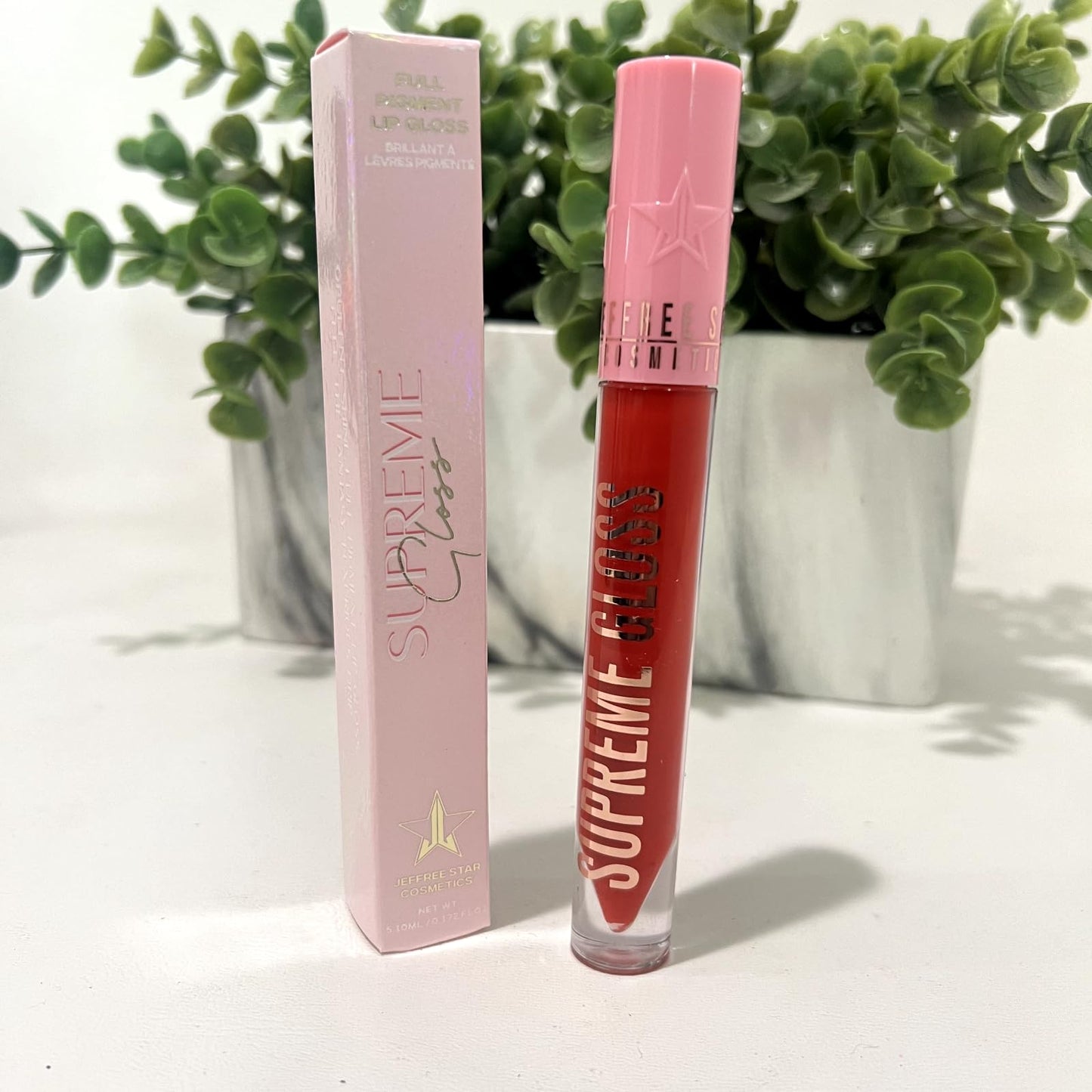 Jeffree Star Cosmetics Supreme Gloss - Red Affair (Medium) - Full-Pigment, High-Shine, Non-Sticky Lip Gloss with Rose Petal Applicator, Vegan & Beauty & Personal Care Jeffree Star