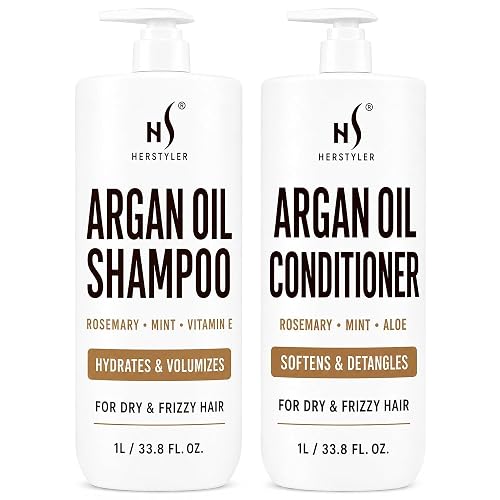 HerStyler Argan Oil Shampoo & Conditioner Set - Hydrating & Moisturizing for Dry, Damaged Hair - With Argan, Rosemary & Aloe - For Men & Women - 33.8 Beauty & Personal Care HerStyler