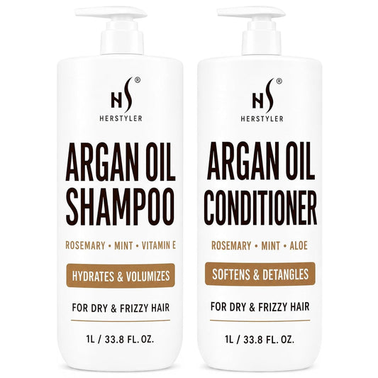 HerStyler Argan Oil Shampoo & Conditioner Set - Hydrating & Moisturizing for Dry, Damaged Hair - With Argan, Rosemary & Aloe - For Men & Women - 33.8 Beauty & Personal Care HerStyler
