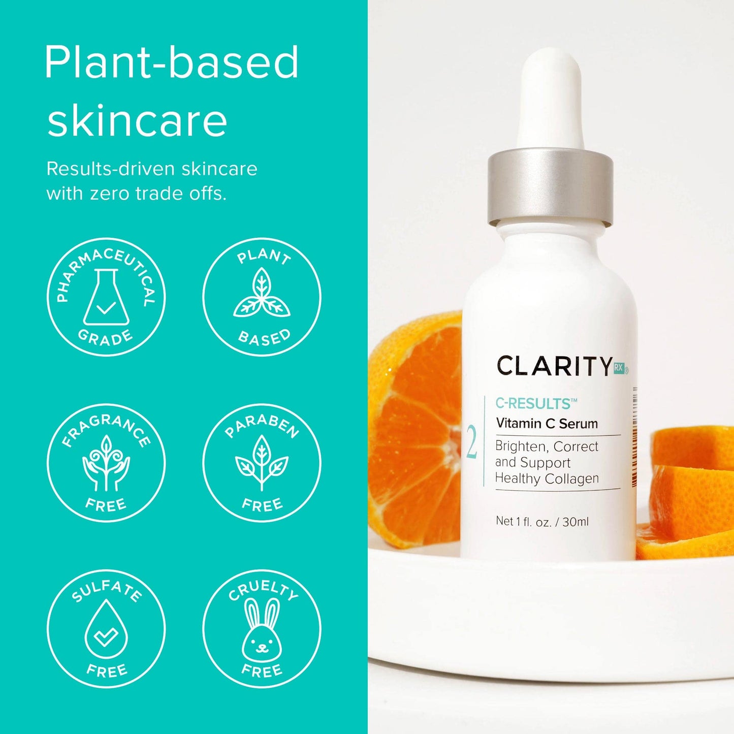 ClarityRx C-Results Vitamin C Brightening Face Serum, Natural Plant-Based Anti-Aging Facial Treatment for Dark Spots & Acne Scars (1 fl oz) Beauty & Personal Care ClarityRx