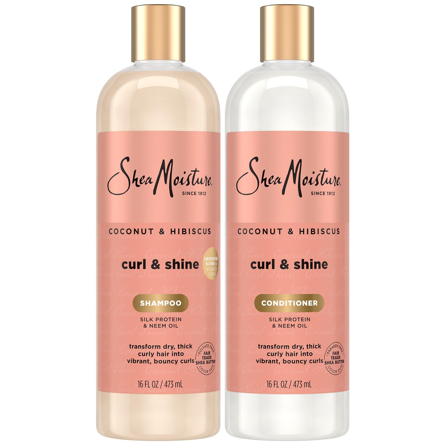 SheaMoisture Coconut & Hibiscus Curl & Shine Shampoo & Conditioner for Bouncy Curls, Frizz Control, 16 Oz Ea Beauty & Personal Care Shea Moisture