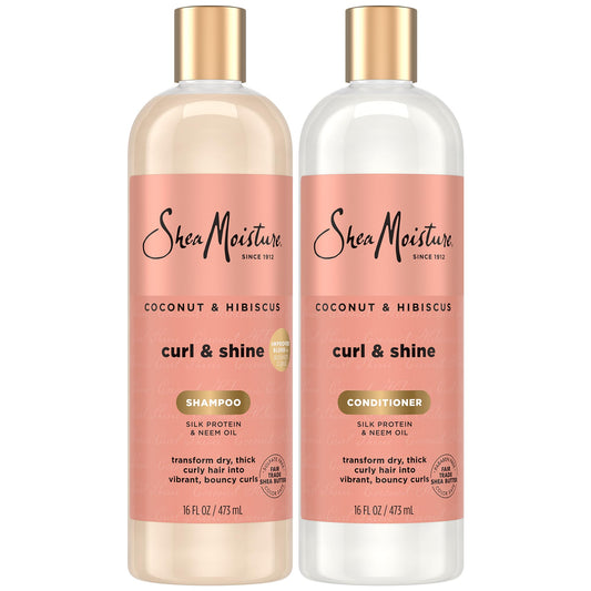 SheaMoisture Coconut & Hibiscus Curl & Shine Shampoo & Conditioner for Bouncy Curls, Frizz Control, 16 Oz Ea Beauty & Personal Care Shea Moisture