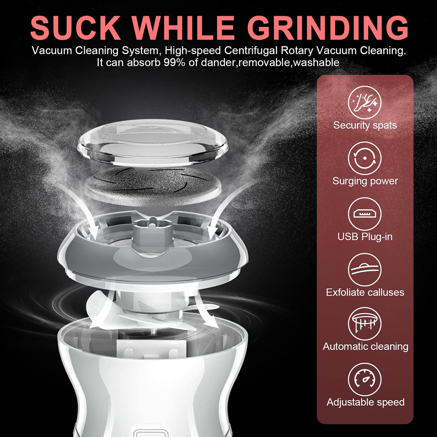 Professional Electric Feet Callus Remover,Portable Rechargeable Foot File Pedicure Tools with Vacuum Adsorption Foot Grinder 2 Speed 3 Grinding Heads Beauty & Personal Care HQISTAR