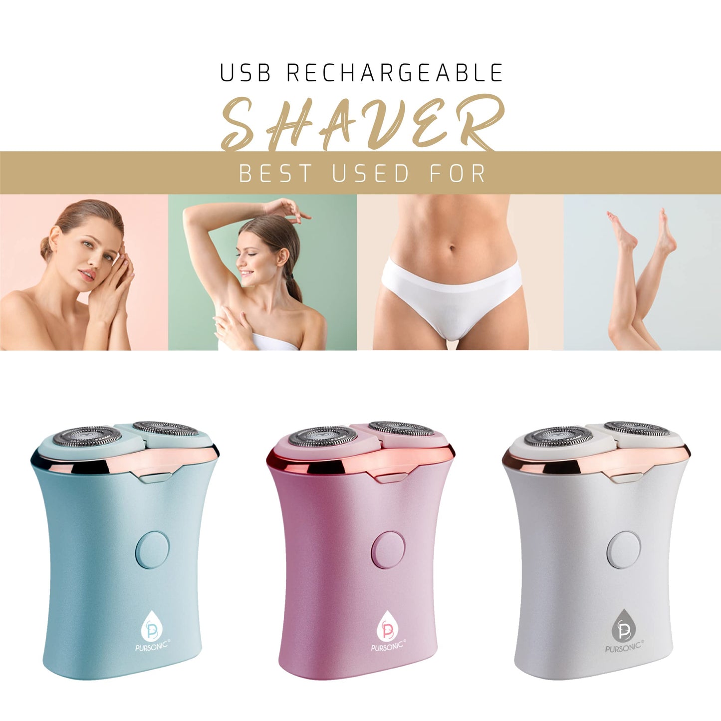 Pursonic USB Rechargeable Ladies Shaver - Pain-Free Women's Shaver Removes Hair Instantly - Ladies Razors for Legs, Bikini, Arms & Ankles (Aqua) Beauty and Personal Care Pursonic