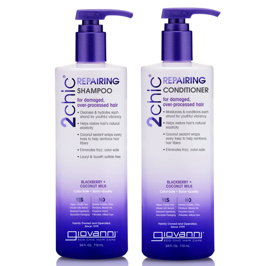 GIOVANNI 2chic Ultra-Repairing Shampoo & Conditioner Set - For Damaged, Over-Processed Hair, Helps Restore Hair's Natural Elasticity, Blackberry Beauty & Personal Care GIOVANNI