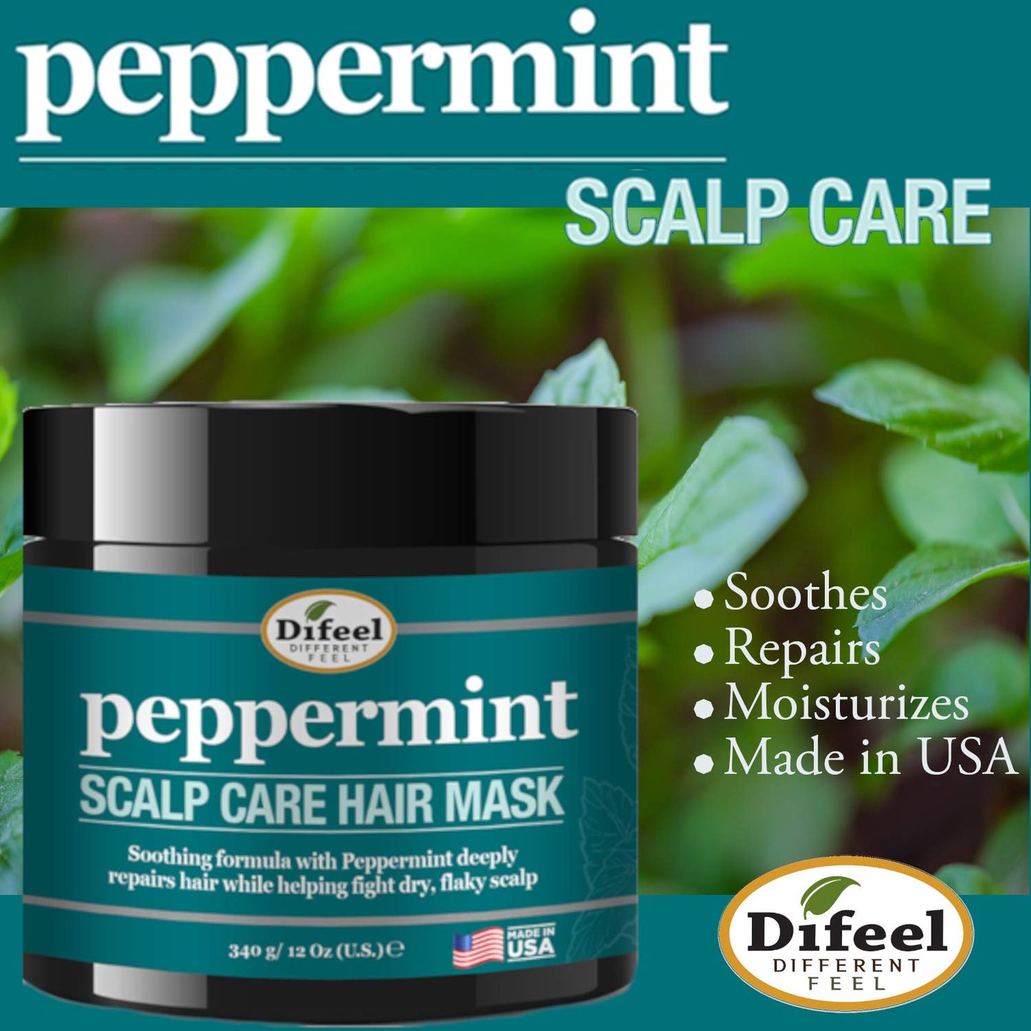 Difeel Peppermint Scalp Care 3-PC Hair Care Set - Includes Shampoo 12oz, Hair Mask 12oz, and Hair Oils 8oz Beauty & Personal Care Difeel