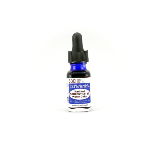 Dr. Ph. Martin's Radiant Concentrated Water Color (53D) Watercolor Bottle, 0.5 oz, Iris Blue, 1 Bottle