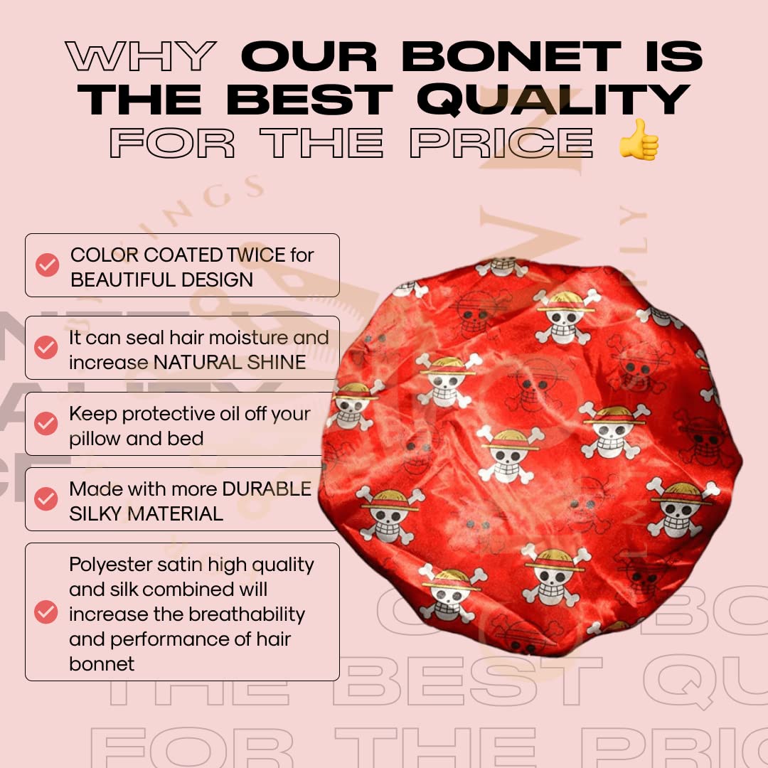 Anime Bonnet with Elastic Soft Band Adjustable Women and Men Silky Bonnets for Sleeping Comfortable Satin Fabric, Red Op Beauty and Personal Care FOR KINGS. BY KINGS CROWN LMTD SUPPLY